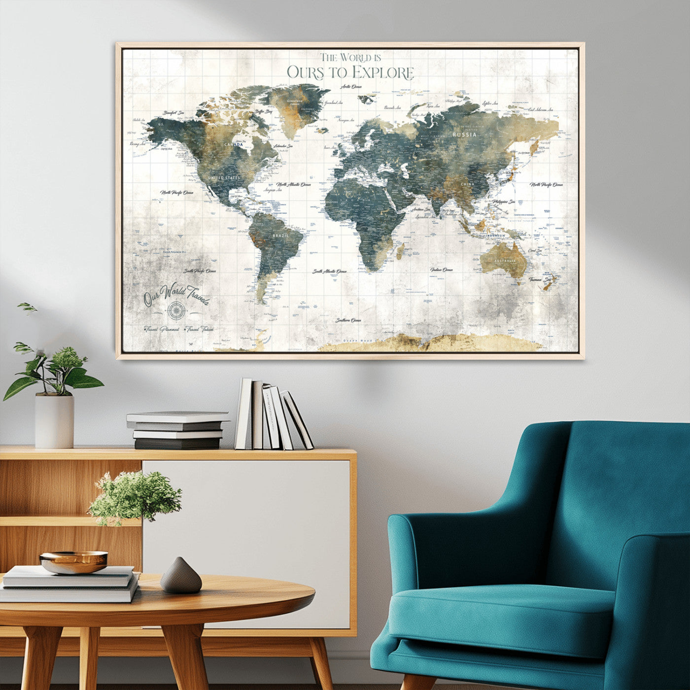 -Custom Push Pin World Map Wall Art Canvas Print – Adventure Travel Tracker Map with Pins Artwork for Home Office
