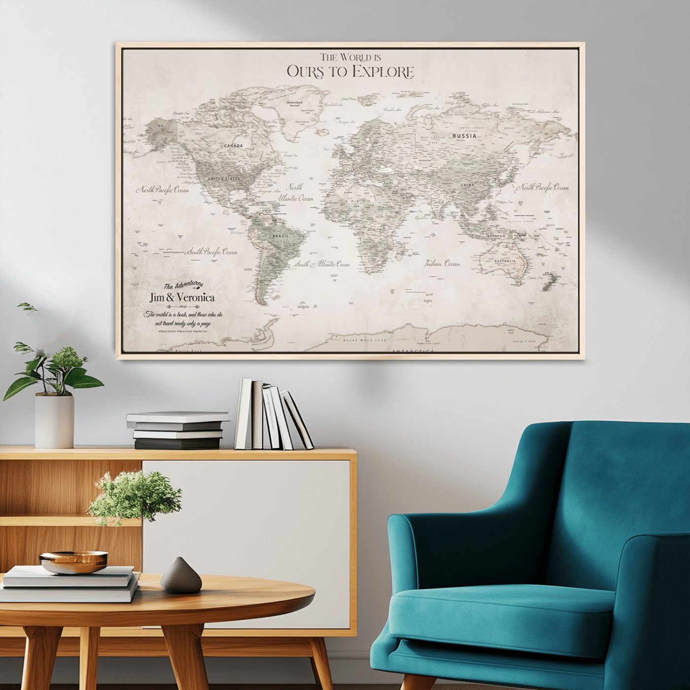 -Personalized Push Pin World Map Wall Art Canvas Print – Custom Framed Travel Tracker Gift for Couples or Family for home, office