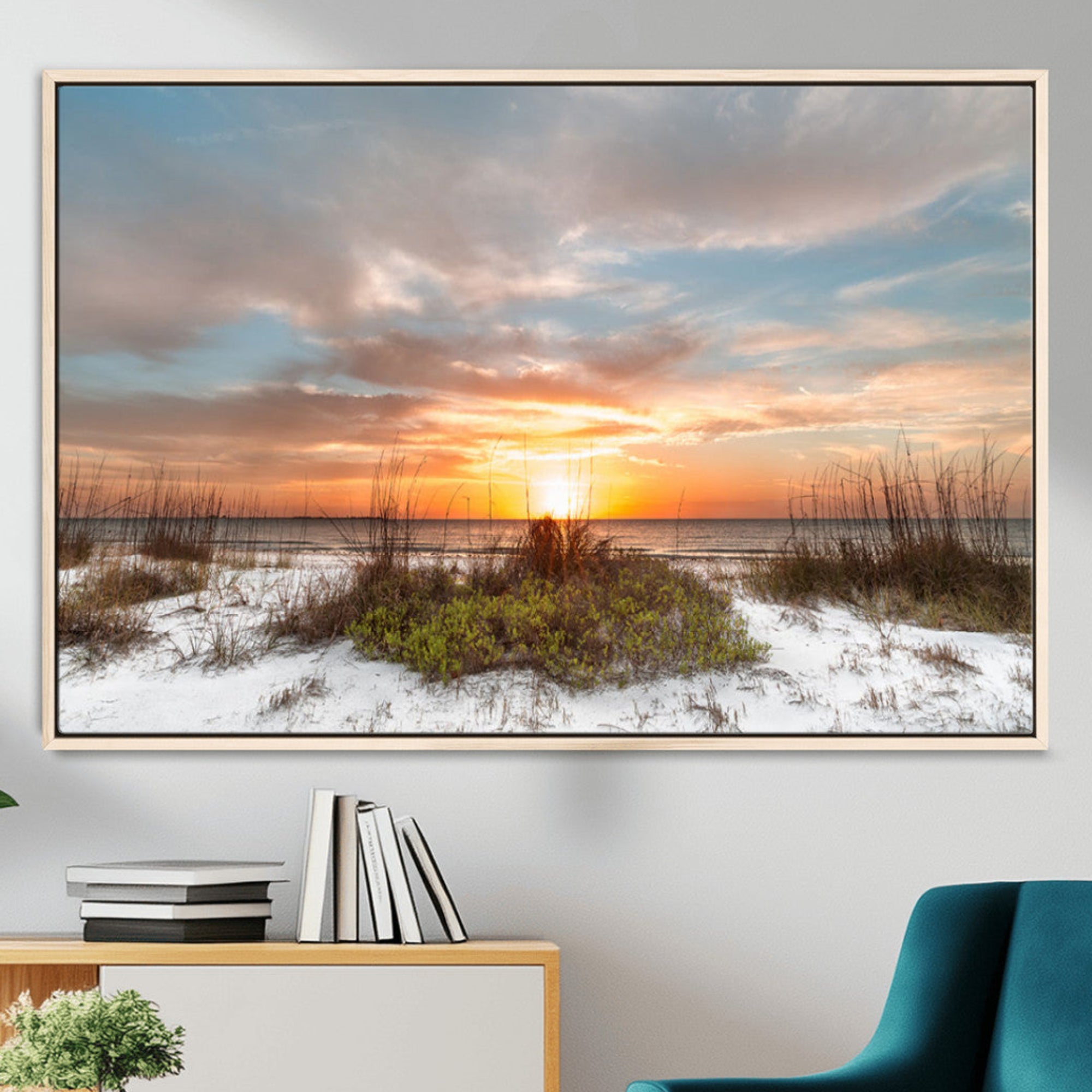 58266230-MGV-FC-36X24_Natural-Sunset Beach Wall Art Print – Coastal Canvas Ocean Landscape Artwork for Home, Office, Living Room