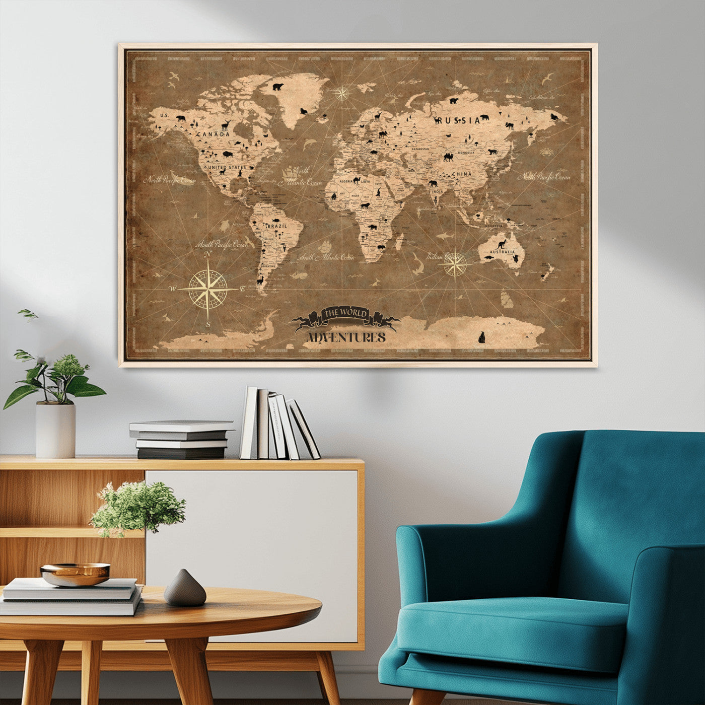 Rehber01-MGV-CV-36X24-Customize Push Pin World Map Wall Art Canvas Print – Personalized Kids Room Framed Map Travel Tracker for home, office