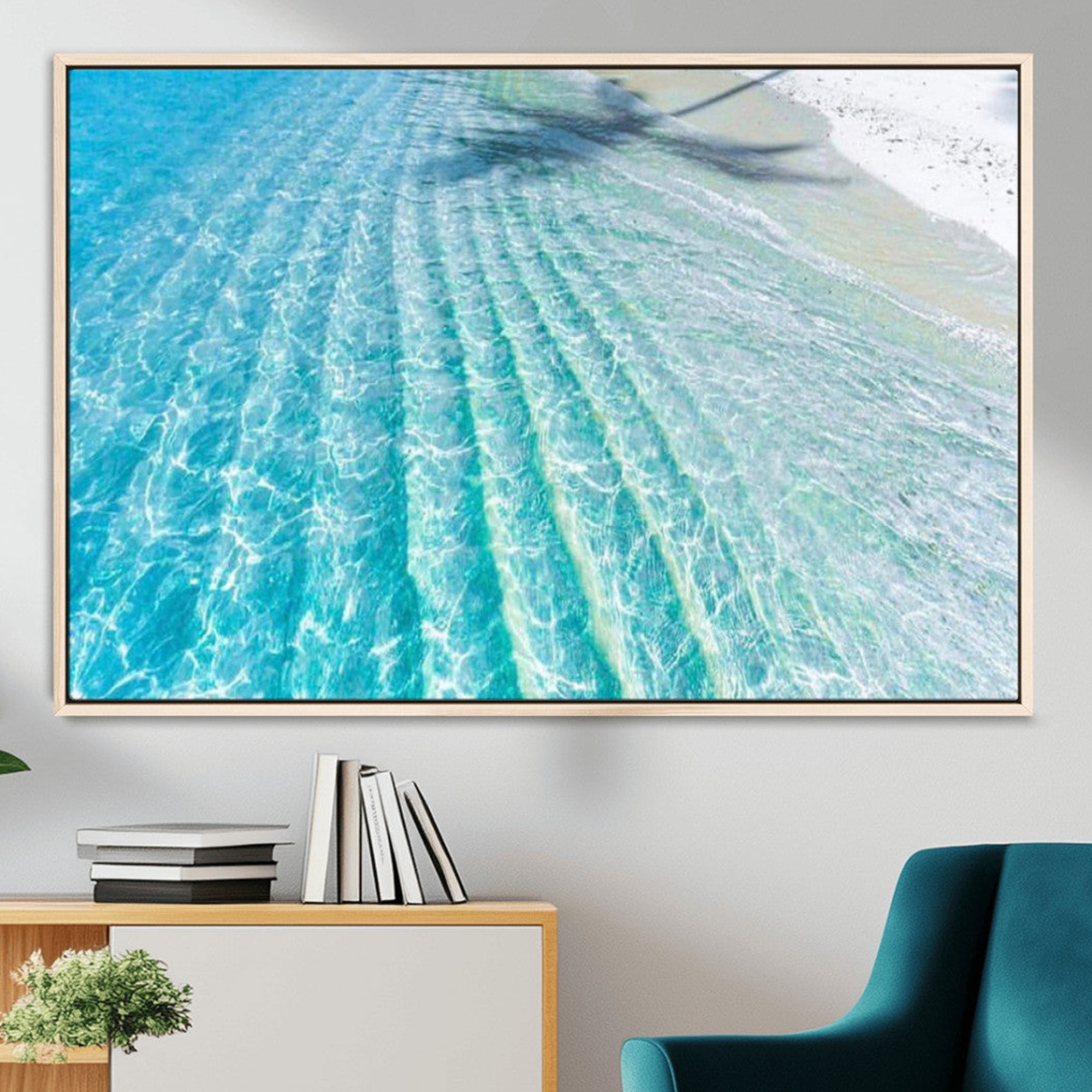 17528159-MGV-FC-36X24_Natural-Crystal Clear Ocean Water Sunlit Reflections Palm Shadow Sandy Beach Tropical Wall Art for Home, Office Decor