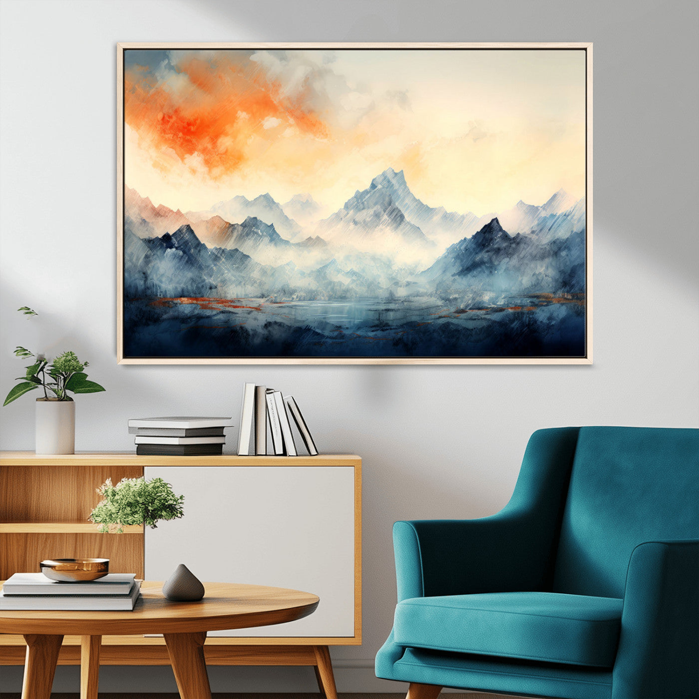 WRM1005-MGV-CV-36X24-Warm Clouds Abstract Mountain Wall Art Canvas Print