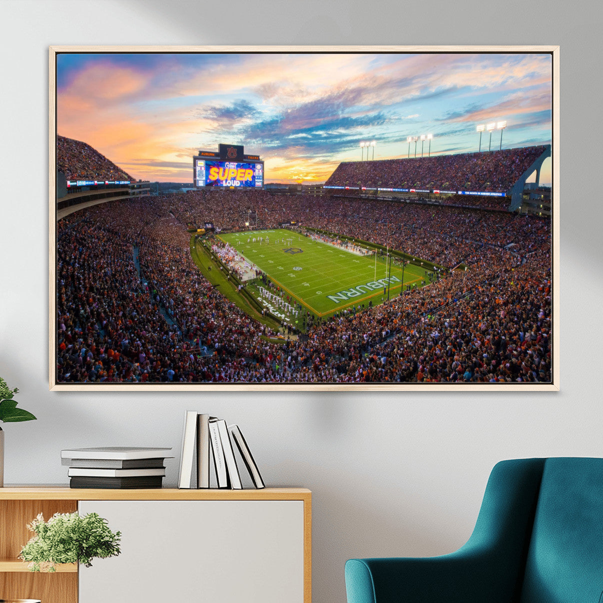 29755746-MGV-CV-36X24-Jordan-Hare Stadium Wall Art Canvas Print, Football Stadium Aerial View, College Sports Art for Man Cave or Game Room