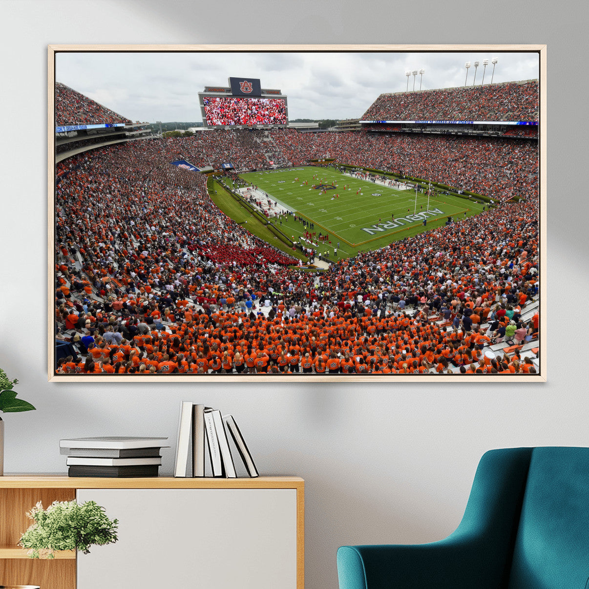 39597998-MGV-CV-36X24-Jordan-Hare Stadium Wall Art Canvas Print, College Sports Art for Man Cave or Game Room, Framed Alabama Football Decor