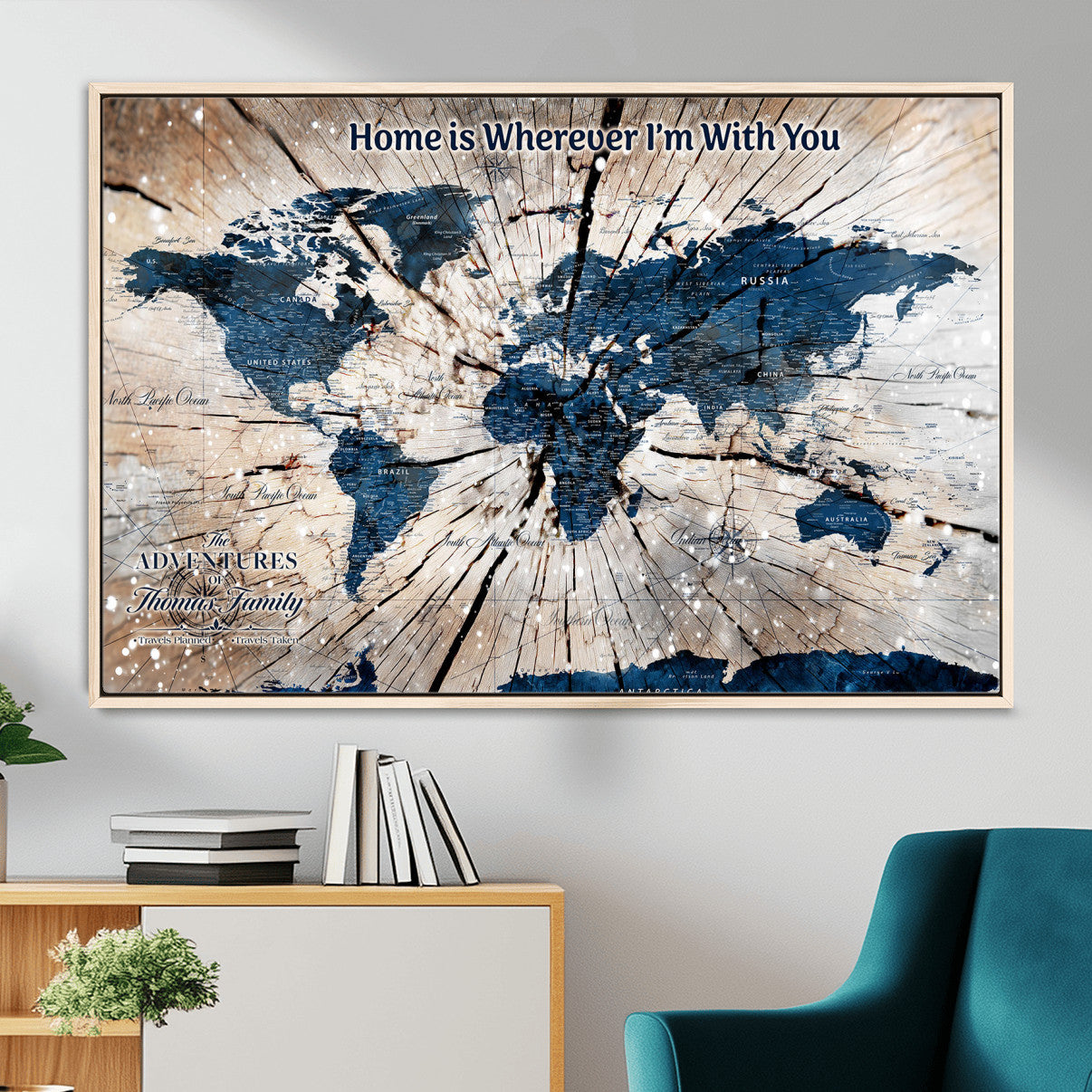 35694194-MGV-FC-36X24 - Personalized World Map Wall Art Canvas Print – Custom Push Pin Travel Map for Couples, Families, or Office Decor