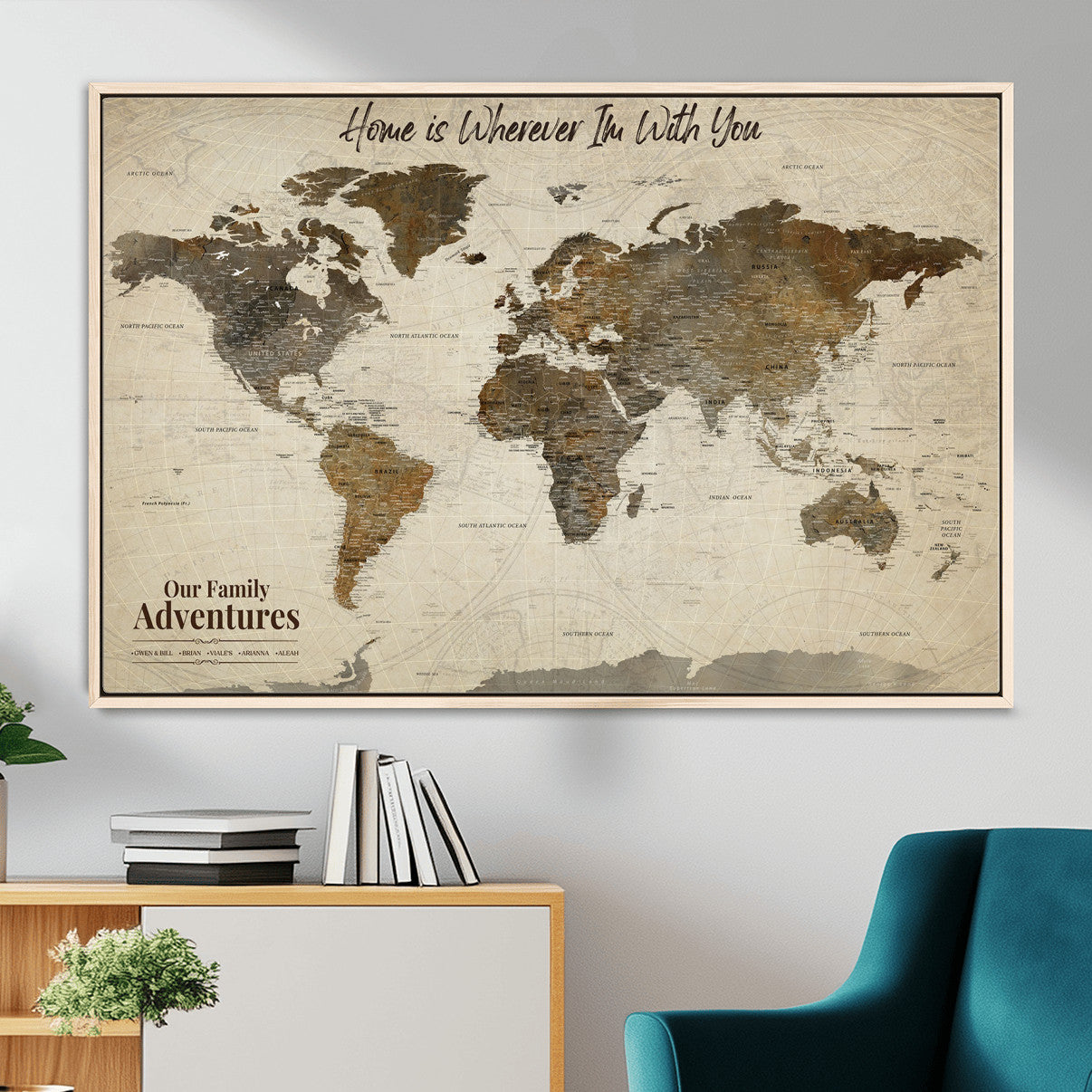 74684563-MGV-FC-36X24 - Custom Push Pin World Map Wall Art Canvas Print – Personalized Travel Tracker with Pins Framed Large for home, office