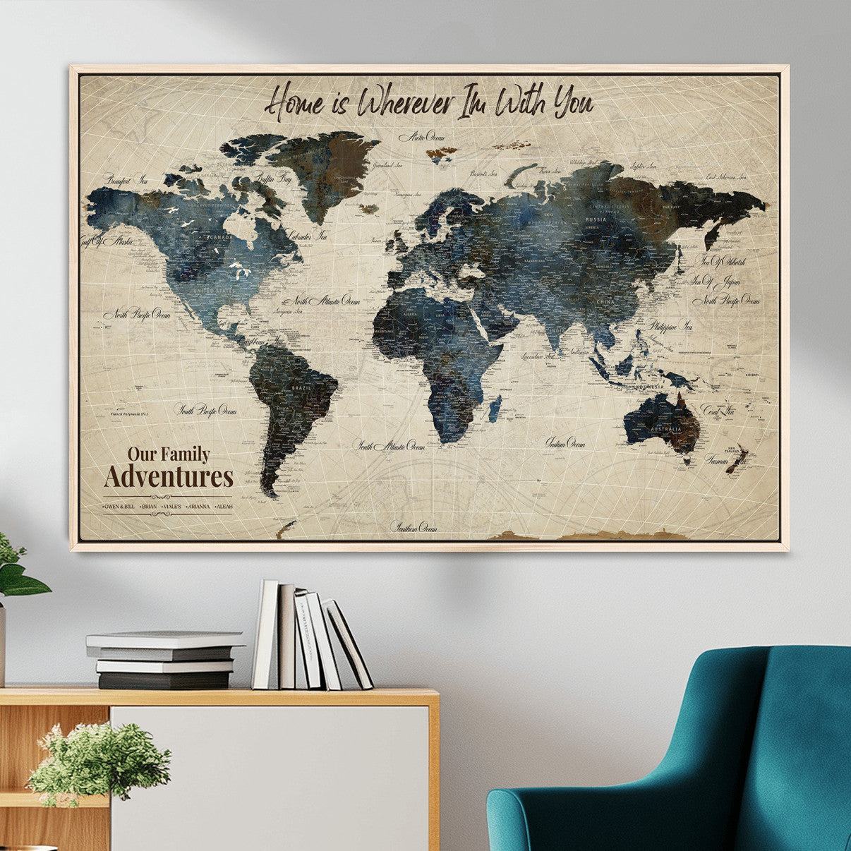 71188227-MGV-FC-36X24 - Personalized World Map Wall Art Canvas Print – Custom Push Pin Travel Map for Couples, Families, or Office Decor