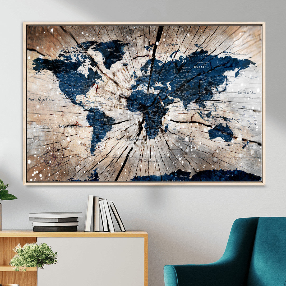 99001695-MGV-FC-36X24 - World Map Wall Art Canvas Print, Modern Decorative Framed Map Artwork Prints for Living Room, Office, Bedroom Wall Decor