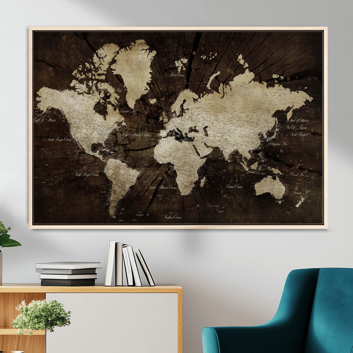 24010397-MGV-FC-36X24 - World Map Wall Art Canvas Print, Modern Decorative Framed Map Artwork Prints for Living Room, Office, Bedroom Wall Decor