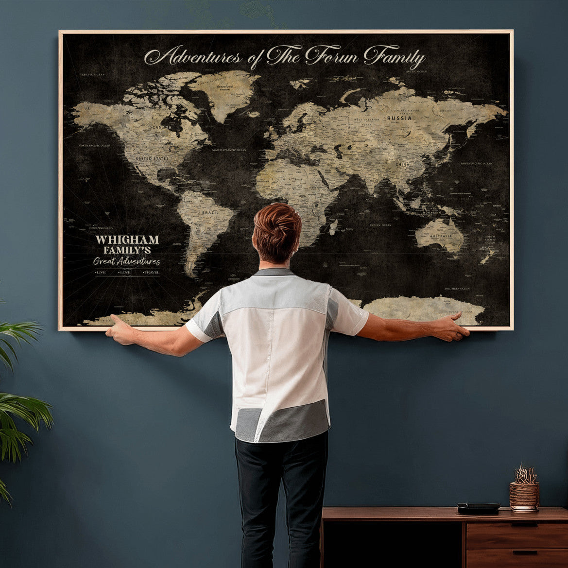 26348249-MGV-CV-36X24 - Custom Push Pin World Map Wall Art Canvas Print – Personalized Travel Tracker with Pins Framed Large for Home and Office Decor