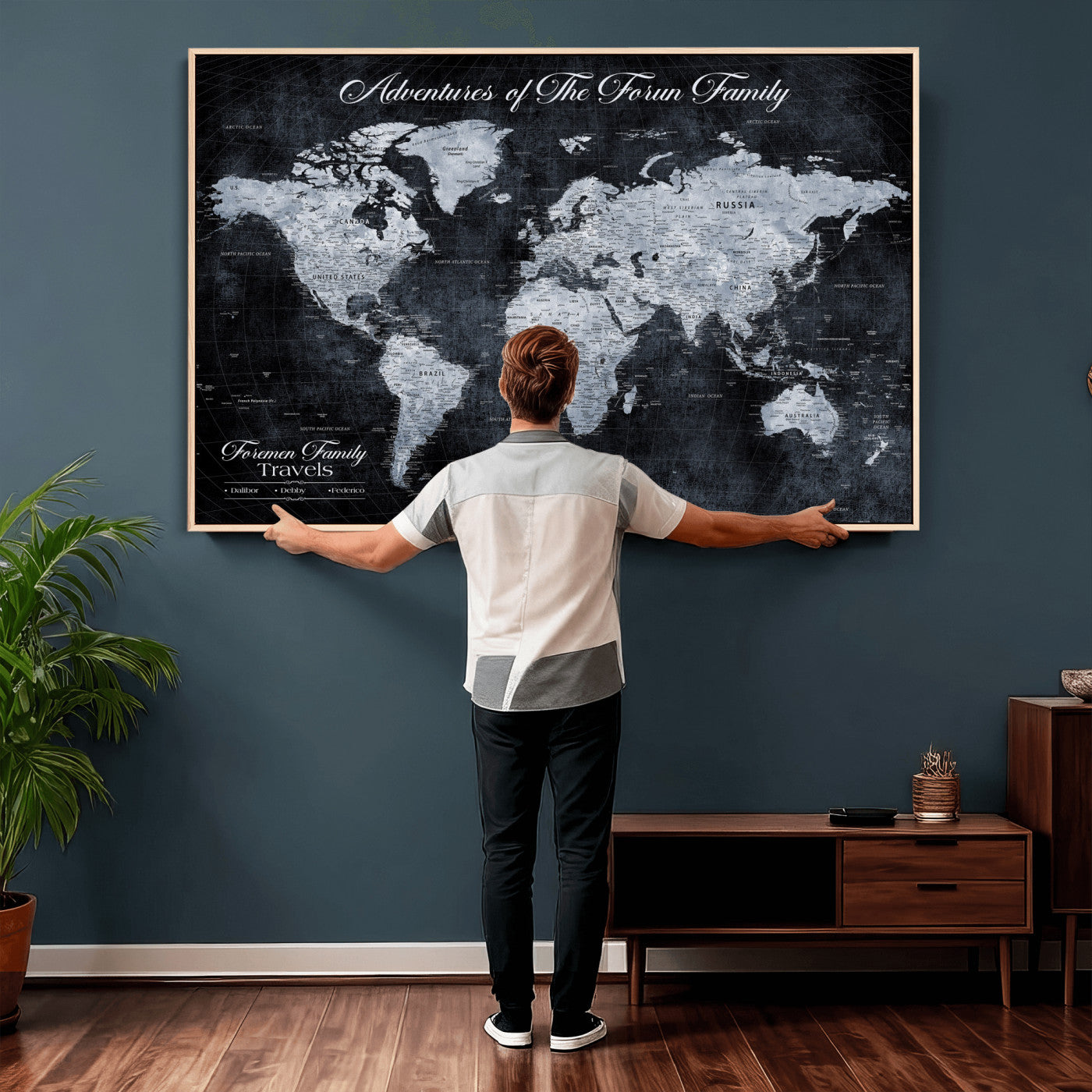 26826520-MGV-CV-36X24 - Custom Push Pin World Map Wall Art Canvas Print – Personalized Travel Tracker with Pins Framed Large for Home and Office Decor