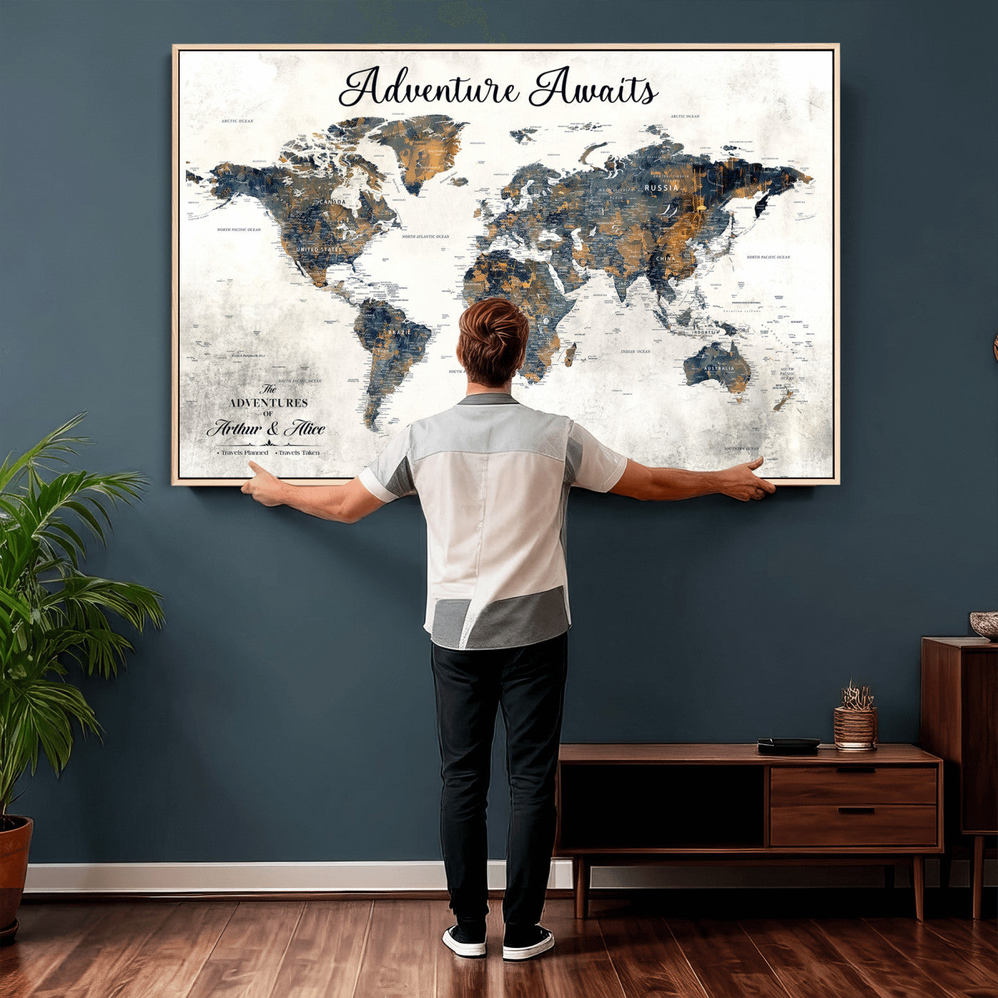 26041262-MGV-CV-36X24 - Custom Push Pin World Map Wall Art Canvas Print – Personalized Travel Tracker with Pins Framed Large Print - NEWMAP-6