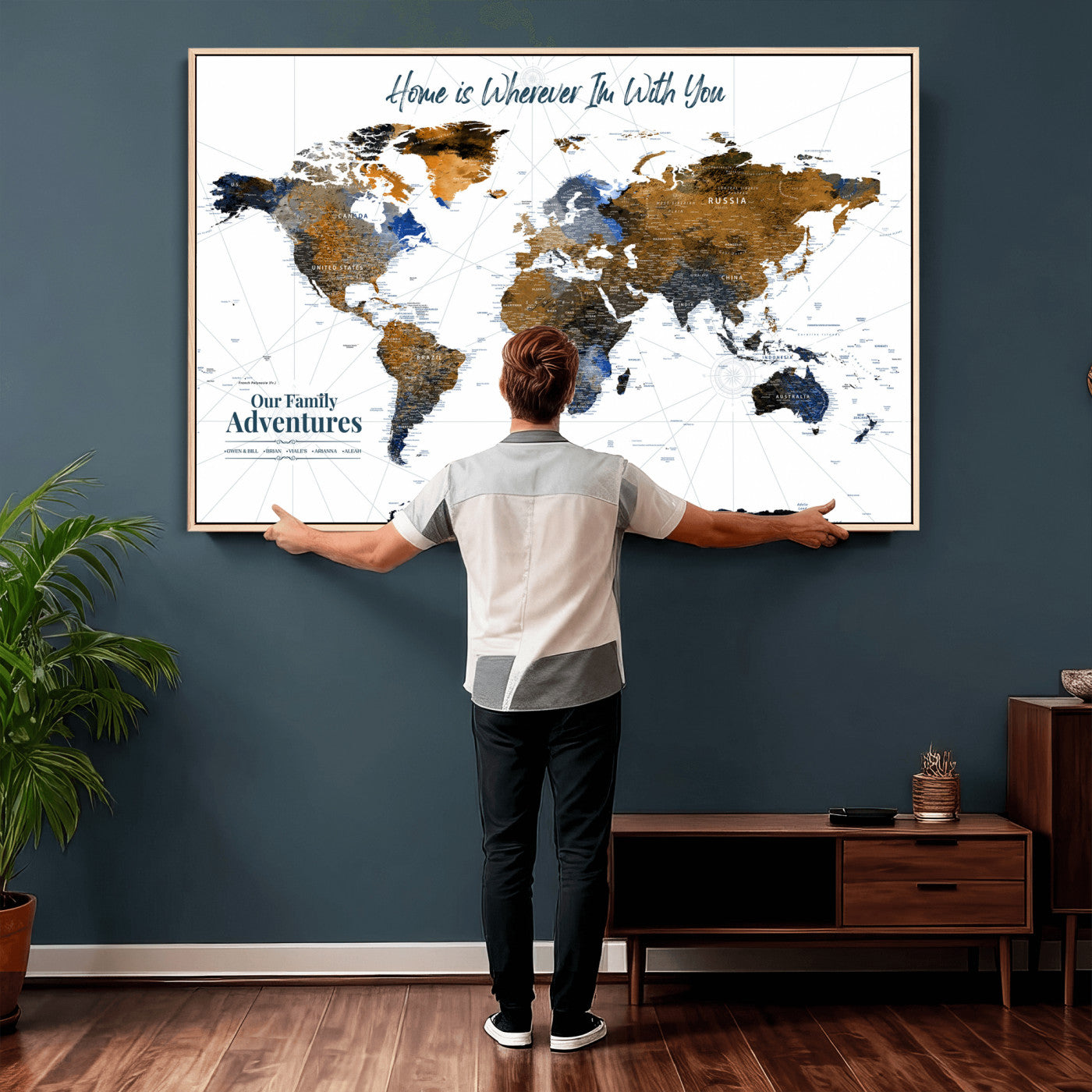 75259864-MGV-CV-36X24 - Custom Push Pin World Map Wall Art Canvas Print – Personalized Travel Tracker with Pins Framed Large for Home and Office Decor