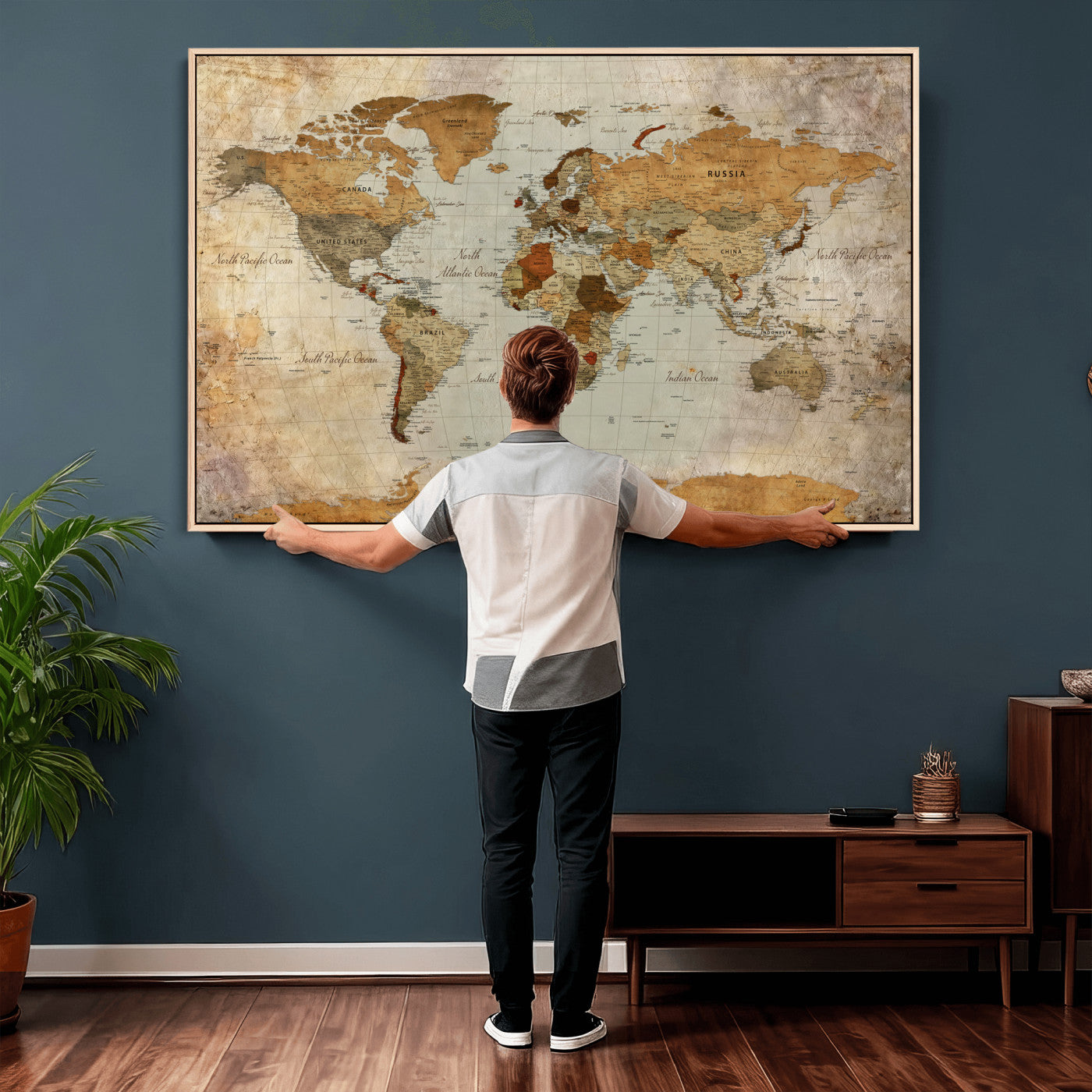 74176056-MGV-CV-36X24 - World Map Wall Art Canvas Print, Modern Decorative Framed Map Artwork Prints for Living Room, Office, Bedroom Wall Decor