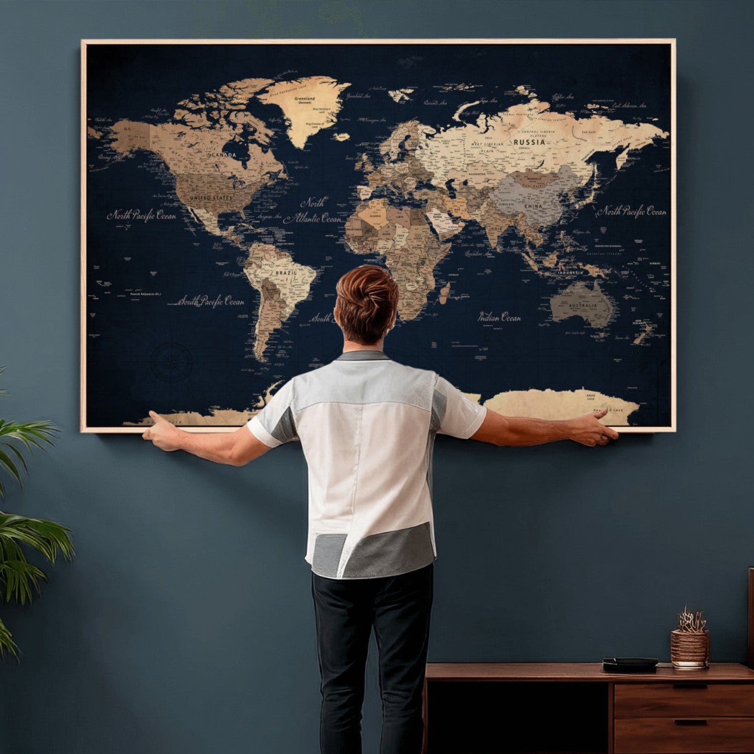 53971530-MGV-CV-36X24 - World Map Wall Art Canvas Print, Modern Decorative Framed Map Artwork Prints for Living Room, Office, Bedroom Wall Decor