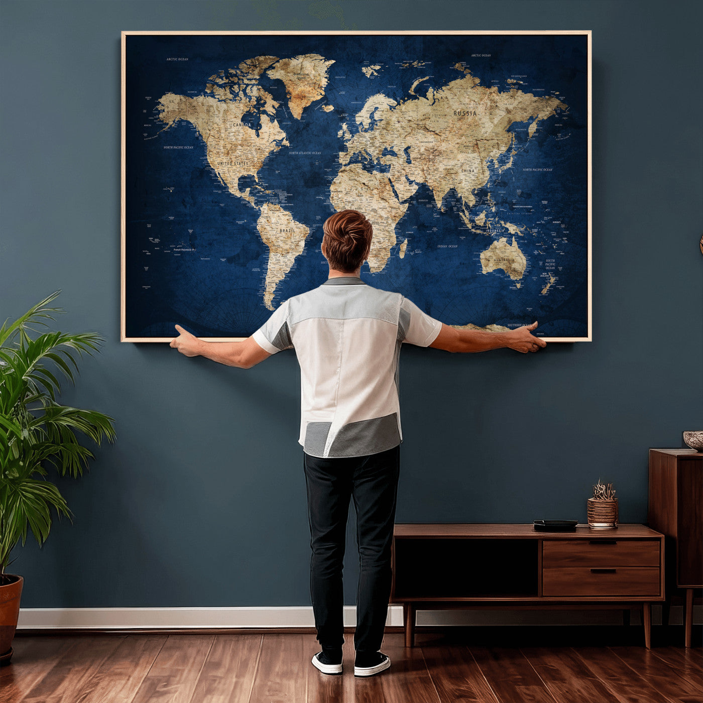 57503519-MGV-CV-36X24 - World Map Wall Art Canvas Print, Modern Decorative Framed Map Artwork Prints for Living Room, Office, Bedroom Wall Decor