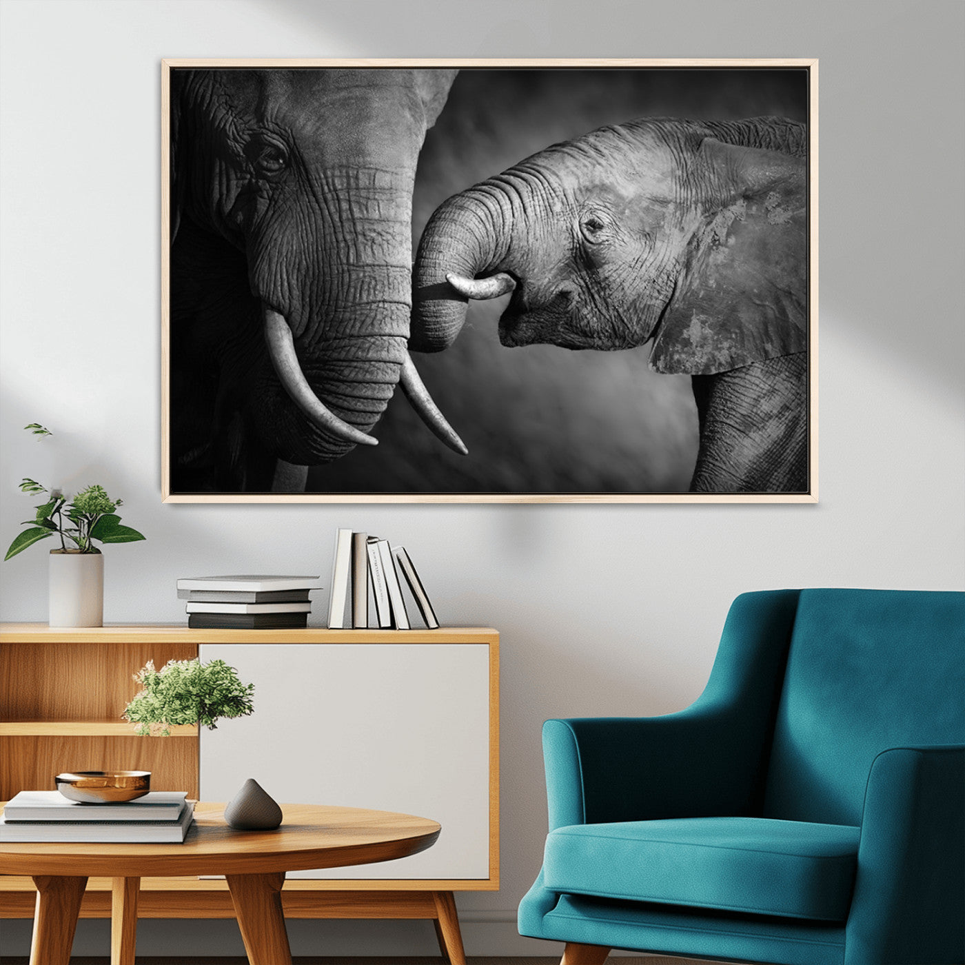42691-MGV-CV-36X24-Elephant Family Wall Art Canvas, Framed Elephant Family Canvas Print