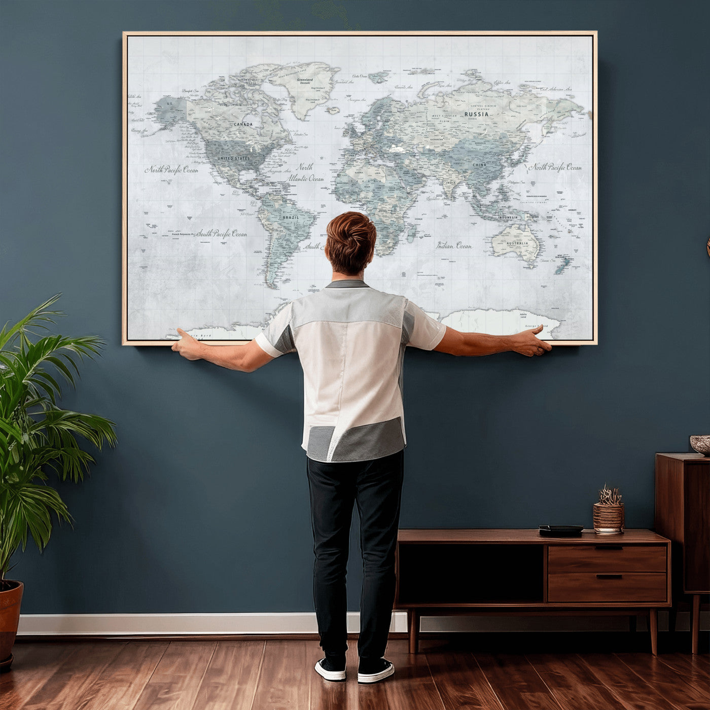 71091917-MGV-CV-36X24 - World Map Wall Art Canvas Print, Modern Decorative Framed Map Artwork Prints for Living Room, Office, Bedroom Wall Decor