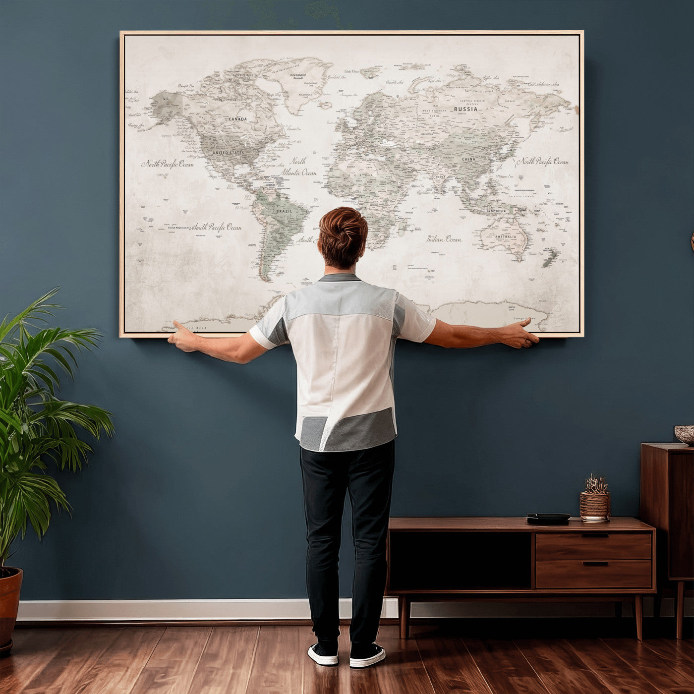 90355419-MGV-CV-36X24 - World Map Wall Art Canvas Print, Modern Decorative Framed Map Artwork Prints for Living Room, Office, Bedroom Wall Decor