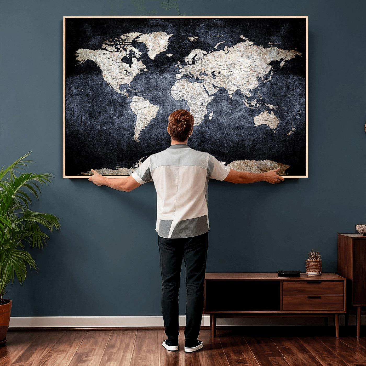 41193404-MGV-CV-36X24 - World Map Wall Art Canvas Print, Modern Decorative Framed Map Artwork Prints for Living Room, Office, Bedroom Wall Decor