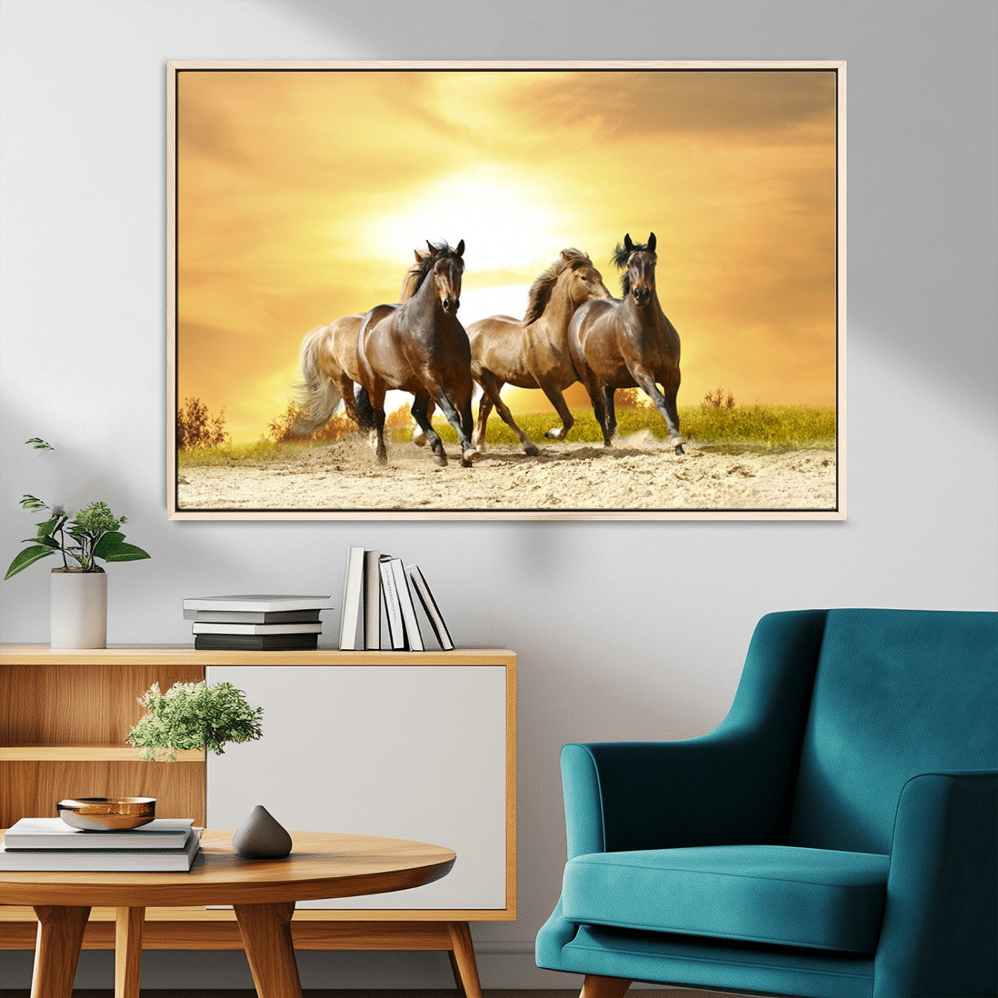 44763-MGV-CV-36X24-Wild Horses Wall Art Canvas Print – Framed Galloping Herd Animal Artwork for Home, Office, Living Room, Guest Room
