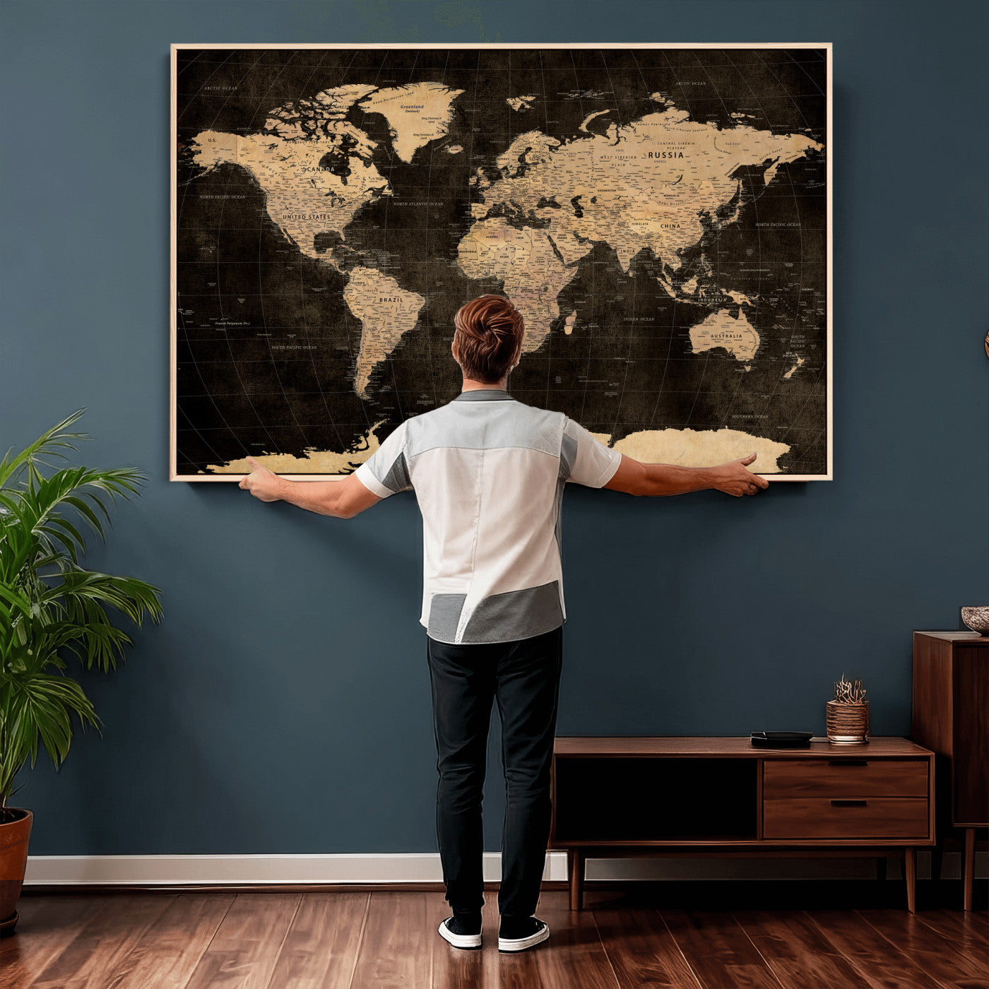 17790470-MGV-CV-36X24 - World Map Wall Art Canvas Print, Modern Decorative Framed Map Artwork Prints for Living Room, Office, Bedroom Wall Decor