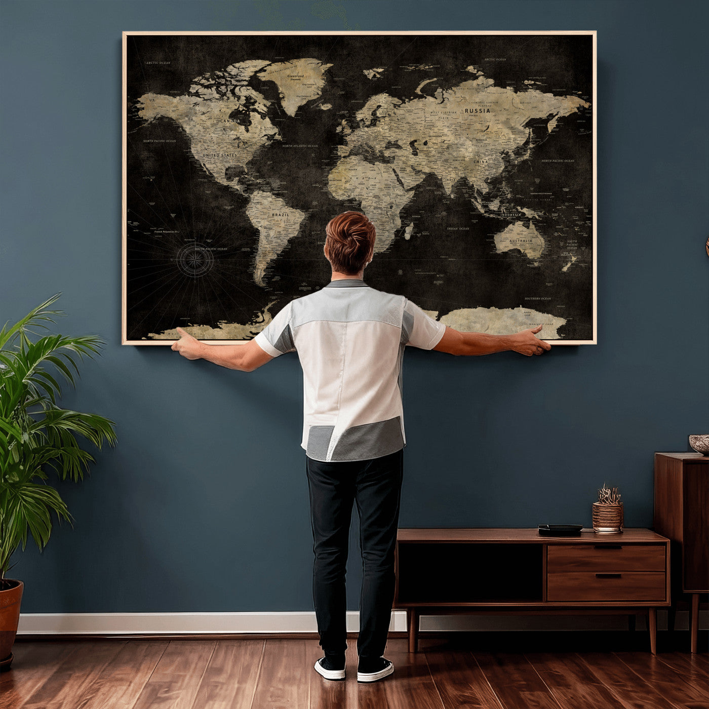 60653880-MGV-CV-36X24 - World Map Wall Art Canvas Print, Modern Decorative Framed Map Artwork Prints for Living Room, Office, Bedroom Wall Decor