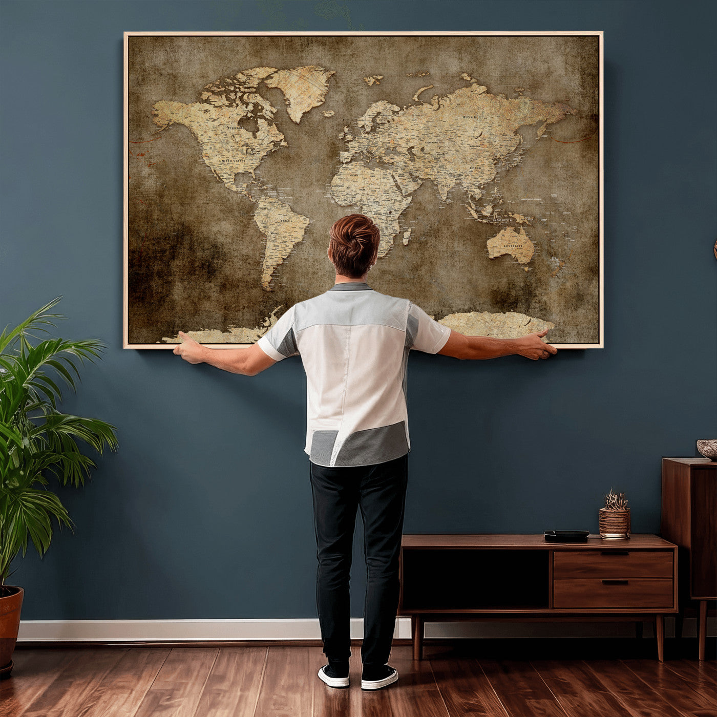 35847542-MGV-CV-36X24 - World Map Wall Art Canvas Print, Modern Decorative Framed Map Artwork Prints for Living Room, Office, Bedroom Wall Decor