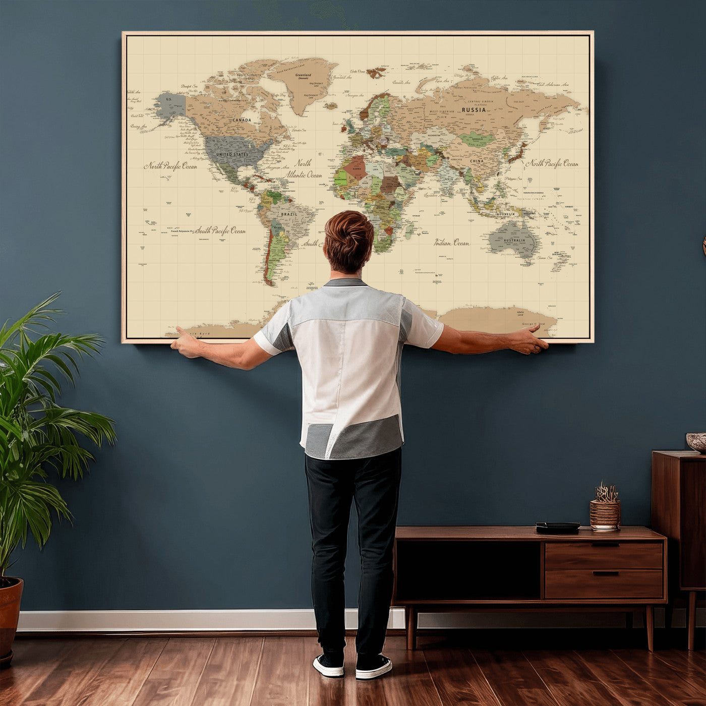 31407854-MGV-CV-36X24 - World Map Wall Art Canvas Print, Modern Decorative Framed Map Artwork Prints for Living Room, Office, Bedroom Wall Decor