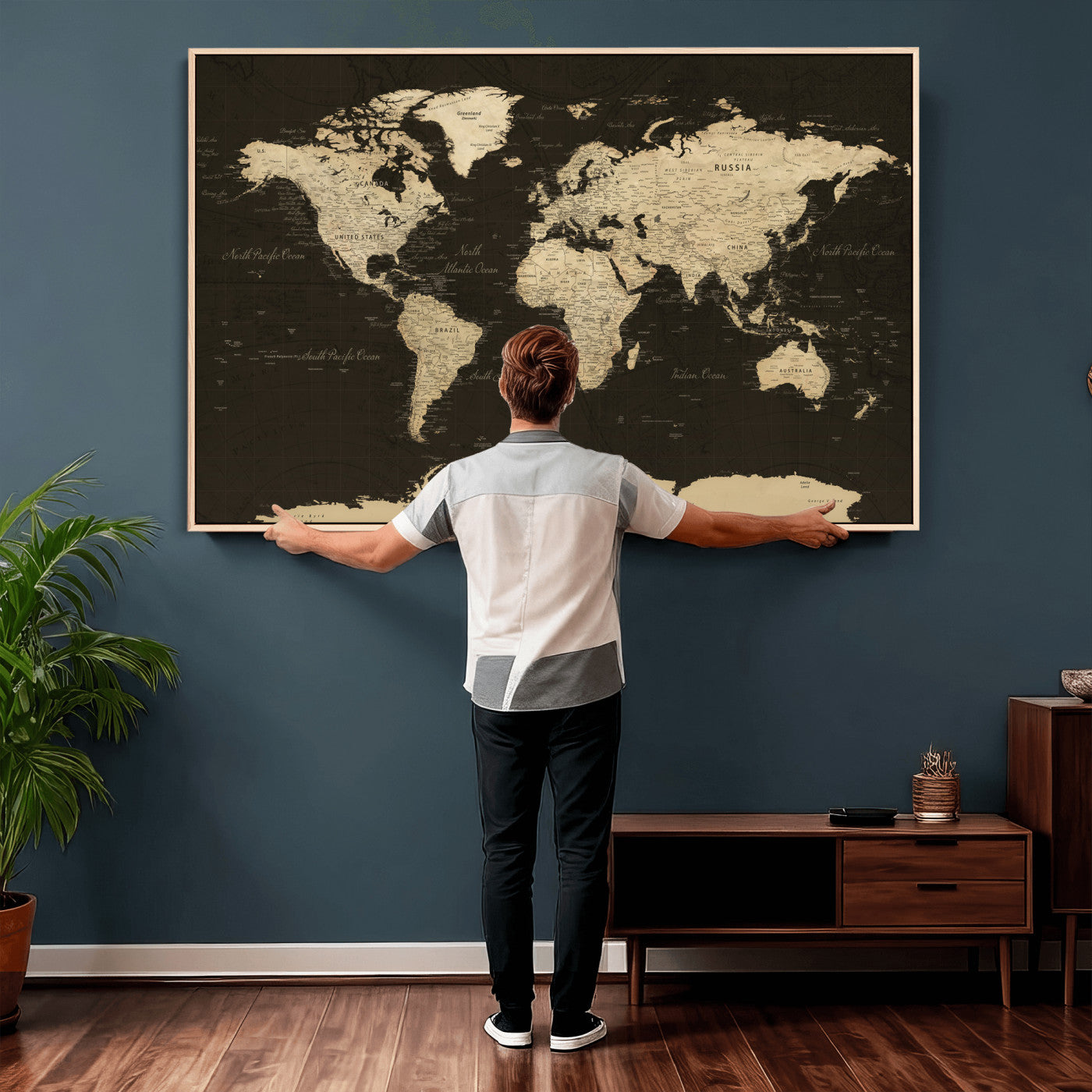 89024244-MGV-CV-36X24 - World Map Wall Art Canvas Print, Modern Decorative Framed Map Artwork Prints for Living Room, Office, Bedroom Wall Decor