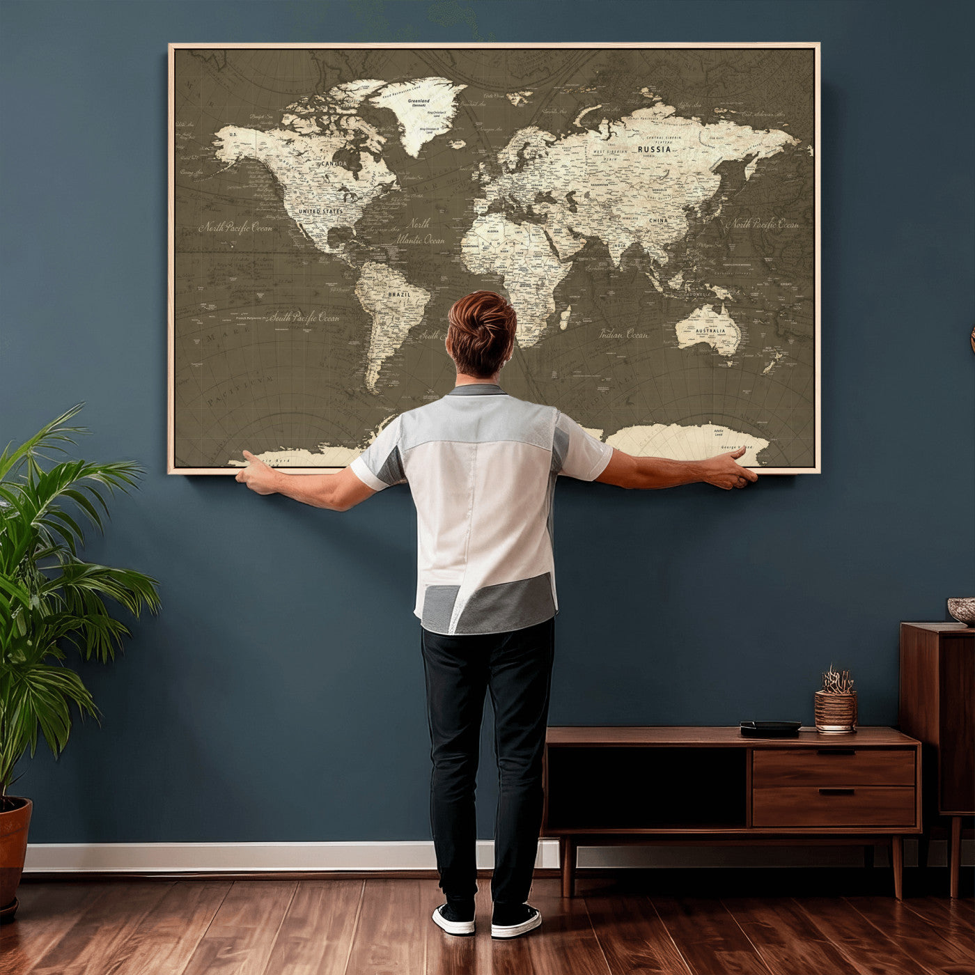 33202610-MGV-CV-36X24 - World Map Wall Art Canvas Print, Modern Decorative Framed Map Artwork Prints for Living Room, Office, Bedroom Wall Decor