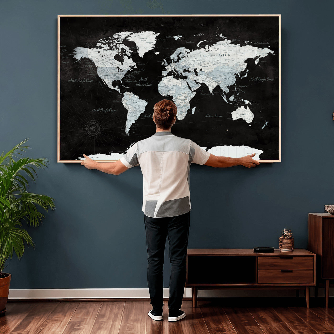 28664806-MGV-CV-36X24 - World Map Wall Art Canvas Print, Modern Decorative Framed Map Artwork Prints for Living Room, Office, Bedroom Wall Decor