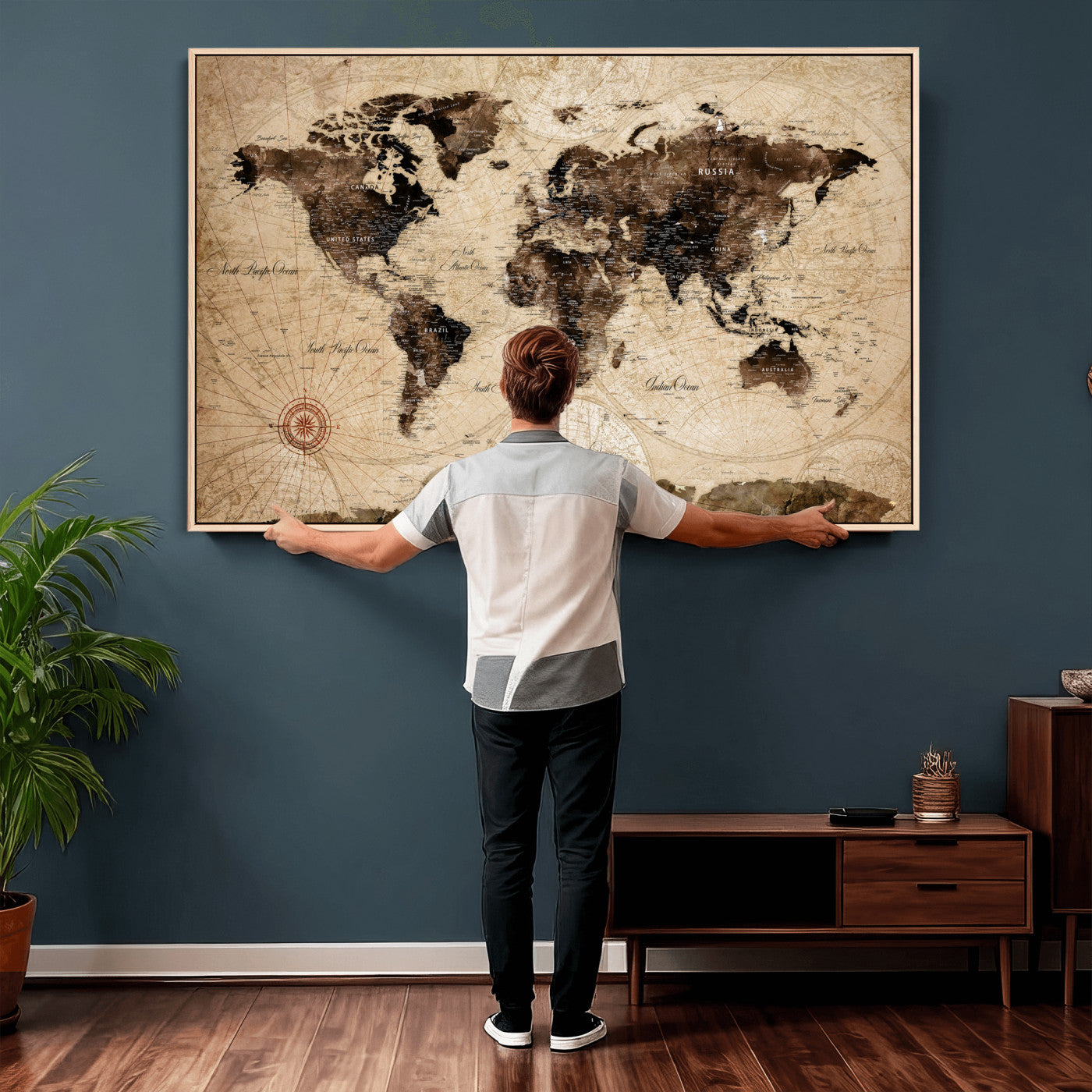47657418-MGV-CV-36X24 - World Map Wall Art Canvas Print, Modern Decorative Framed Map Artwork Prints for Living Room, Office, Bedroom Wall Decor