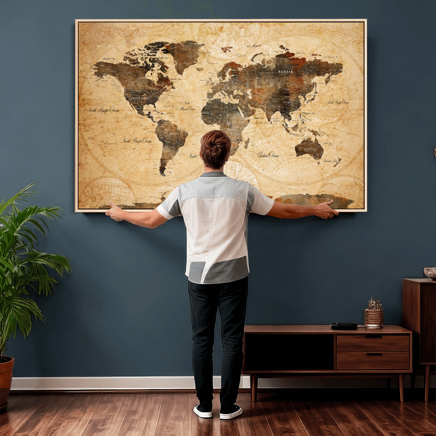 63156625-MGV-CV-36X24 - World Map Wall Art Canvas Print, Modern Decorative Framed Map Artwork Prints for Living Room, Office, Bedroom Wall Decor