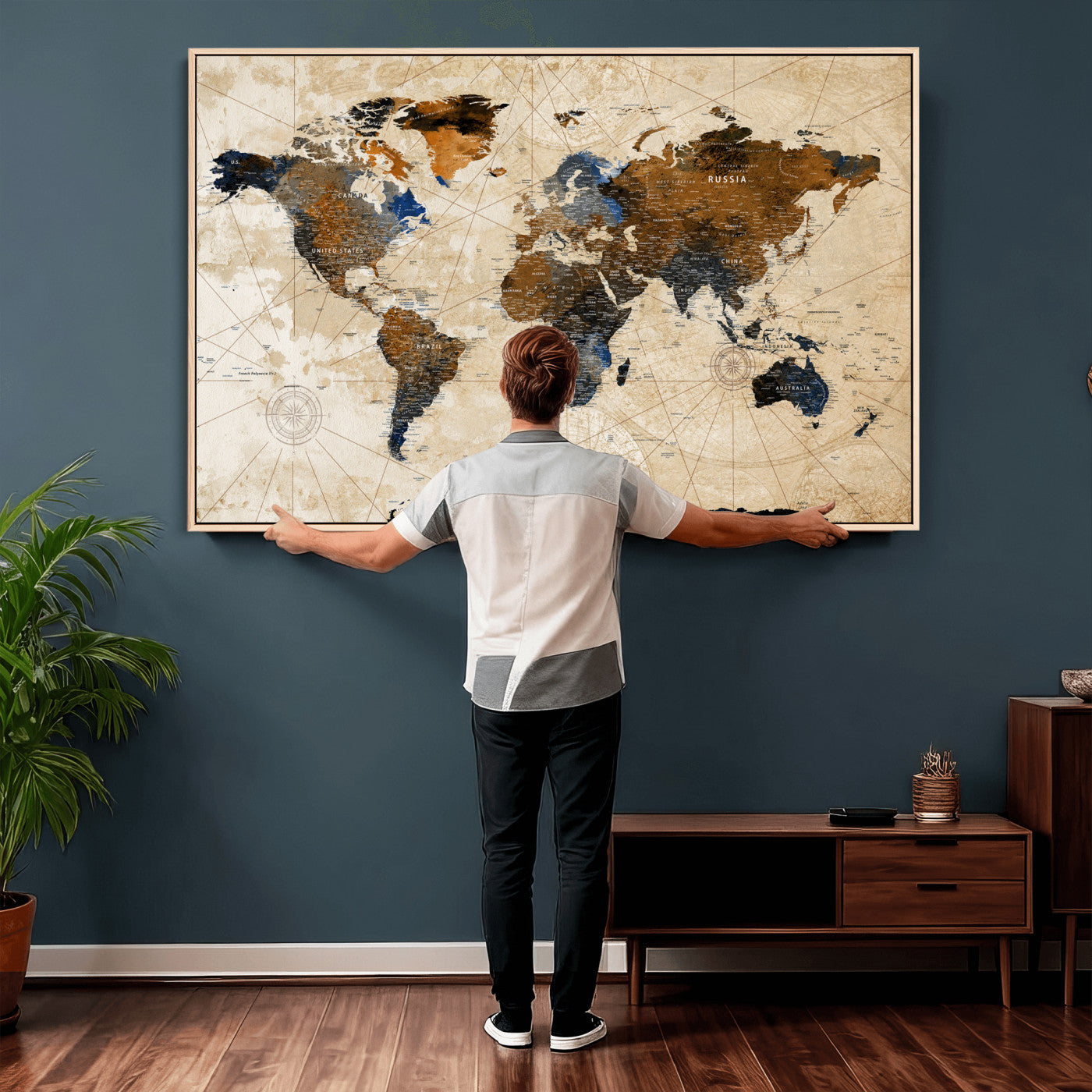 15727090-MGV-CV-36X24 - World Map Wall Art Canvas Print, Modern Decorative Framed Map Artwork Prints for Living Room, Office, Bedroom Wall Decor