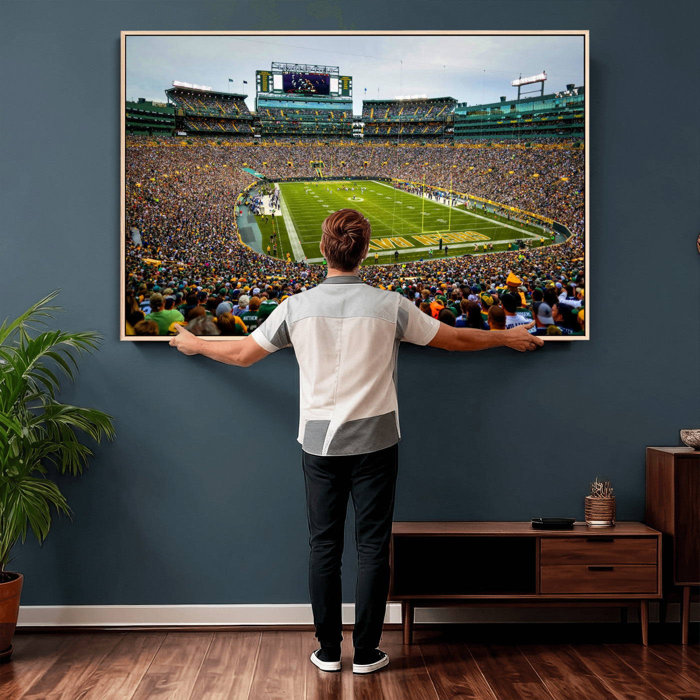 56521752-MGV-CV-36X24 - Green Bay Packers Stadium Wall Art Canvas Print, Lambeau Field Football Stadium Artwork, Framed Wall Art Ready to Hang