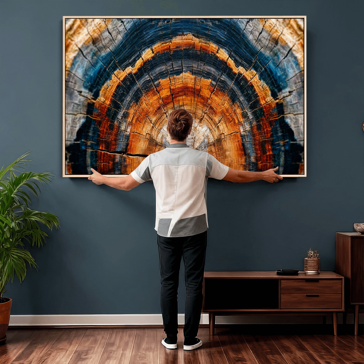 92693966N-MGV-CV-36X24 - Abstract Wood Grain Canvas Print, Tree Ring Pattern Wall Art, Framed Canvas Ready to Hang