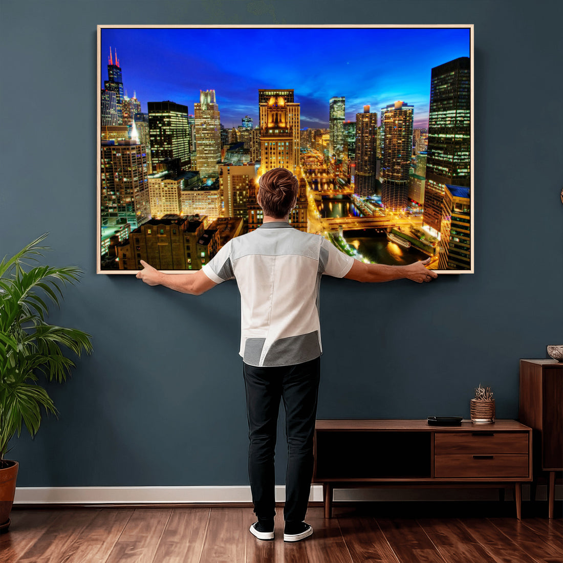 Chicago Wall Art Canvas Print - Chicago City Downtown Night Cityscape