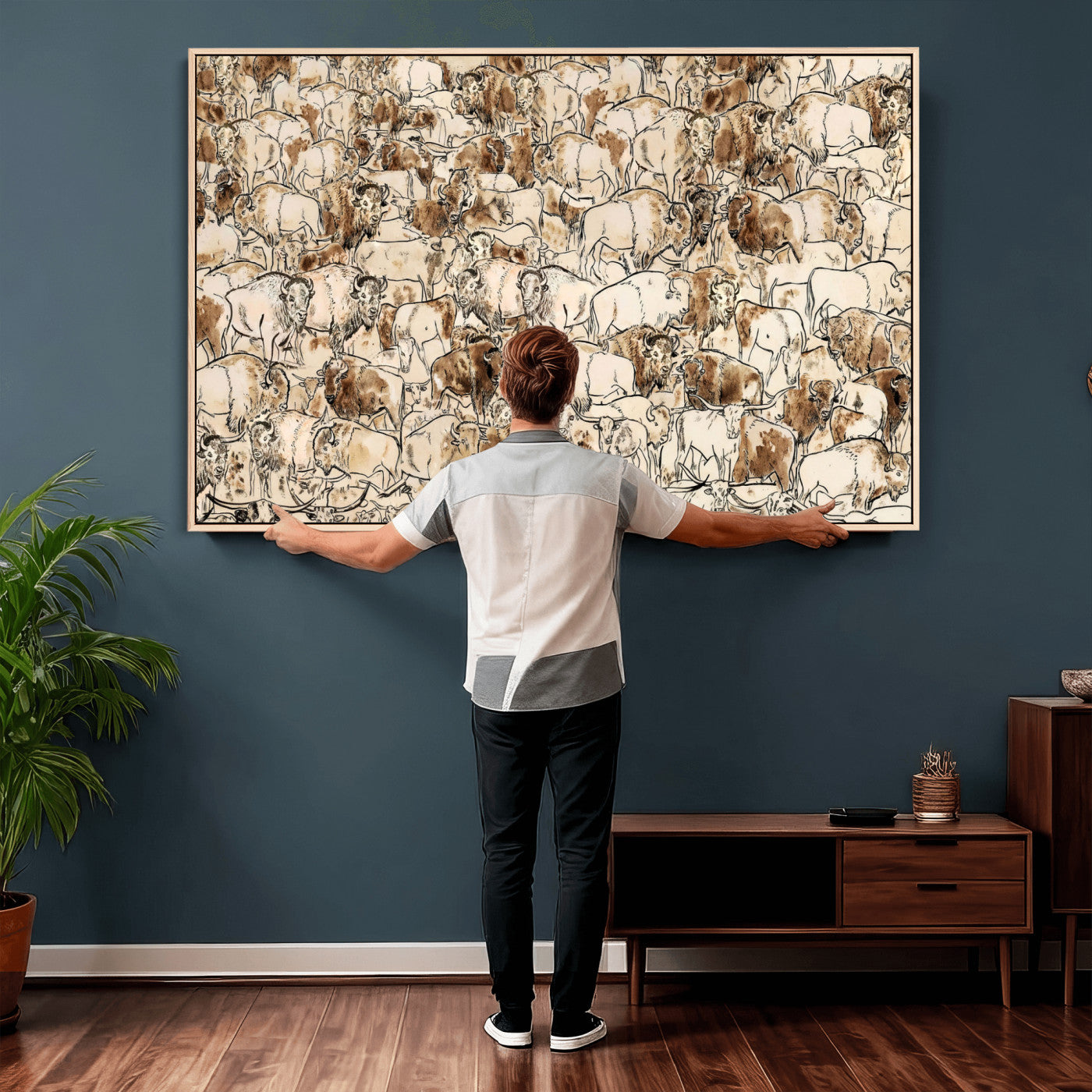 50142019-MGV-CV-36X24 - Farmhouse Animals Wall Art Canvas Print - Abstract Farm Animal Drawing Mid-Century Wall Art for Cabin Decor