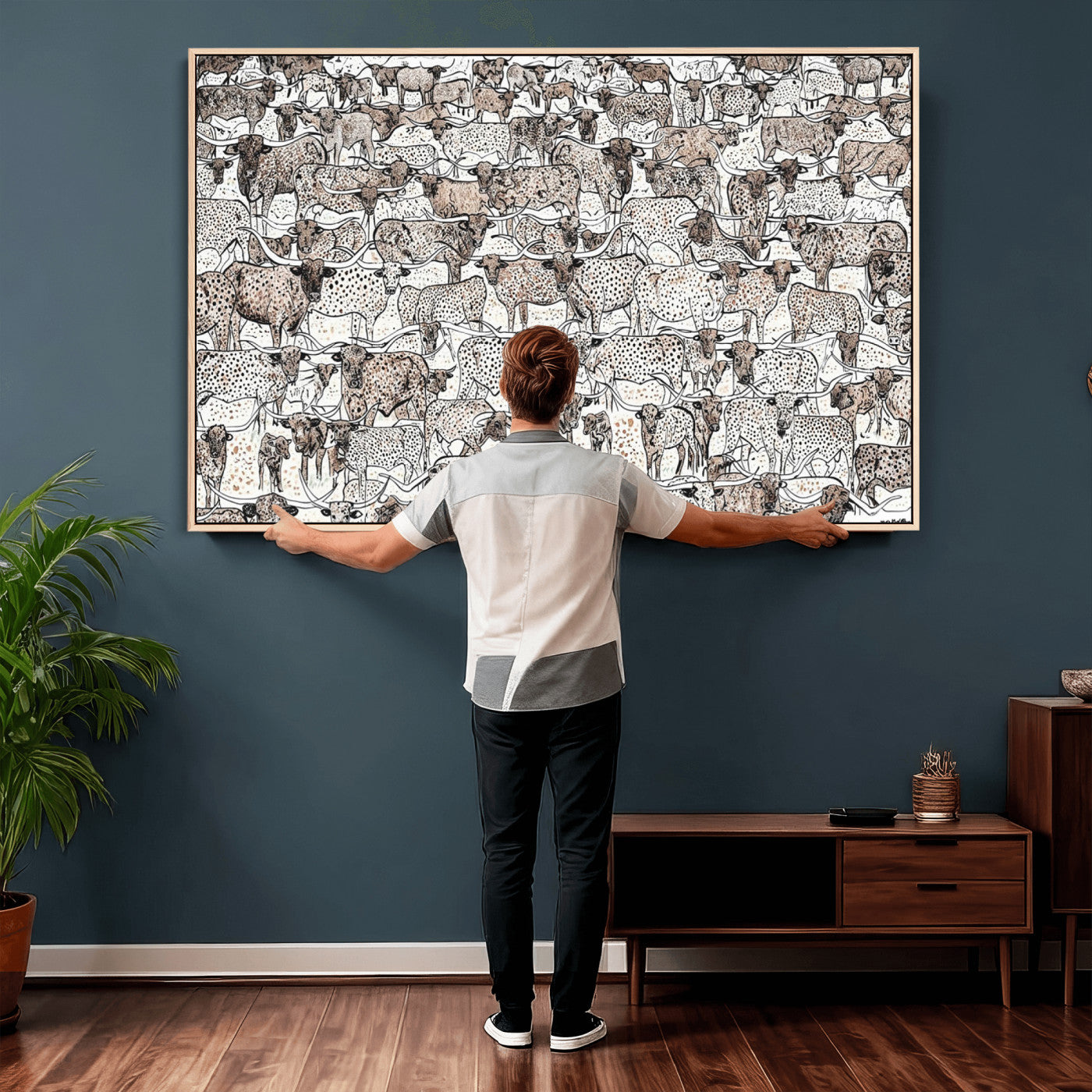 49200255-MGV-CV-36X24 - Farmhouse Animals Wall Art Canvas Print - Abstract Farm Animal Drawing Mid-Century Wall Art for Cabin Decor