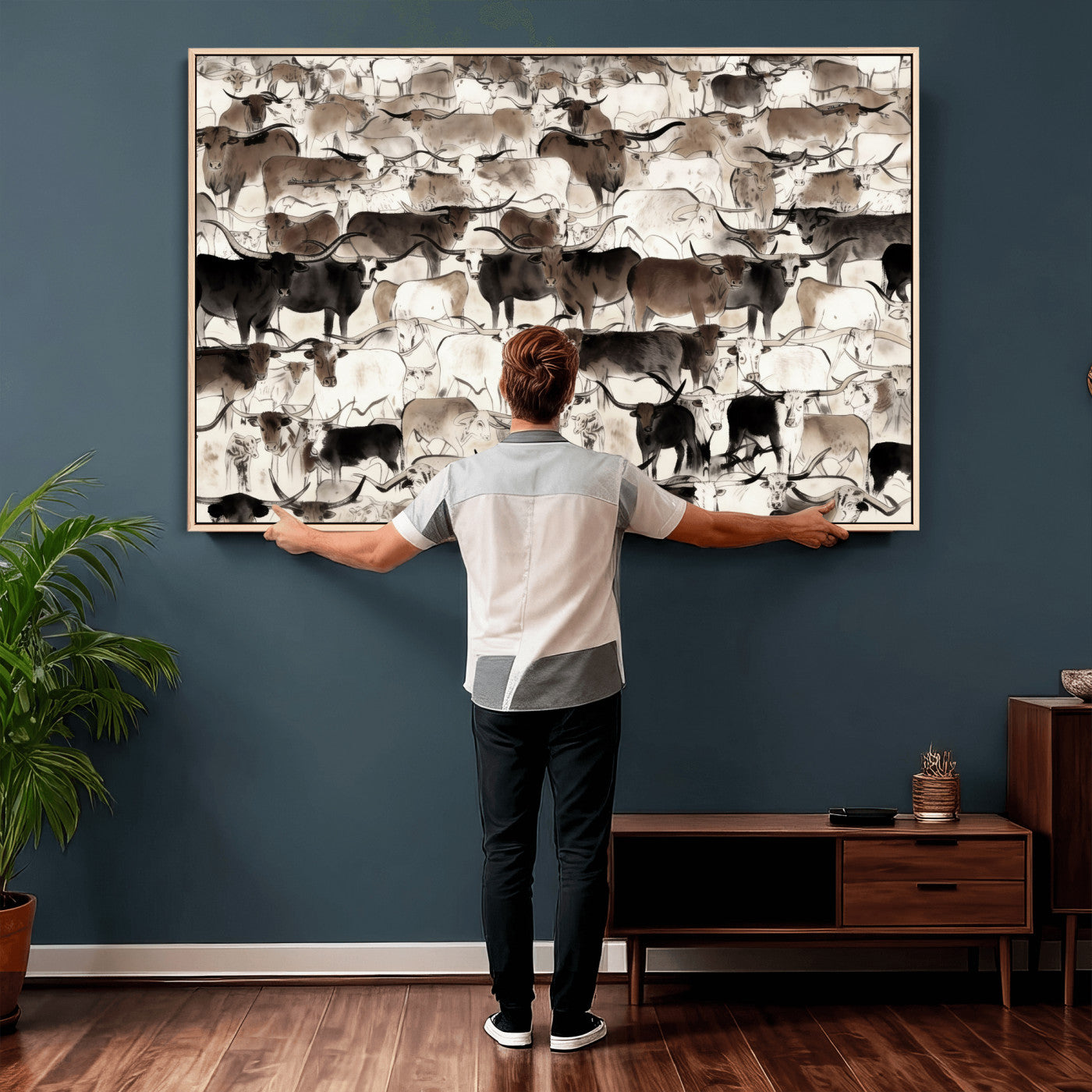 46084312-MGV-CV-36X24 - Farmhouse Animals Wall Art Canvas Print - Abstract Farm Animal Drawing Mid-Century Wall Art for Cabin Decor