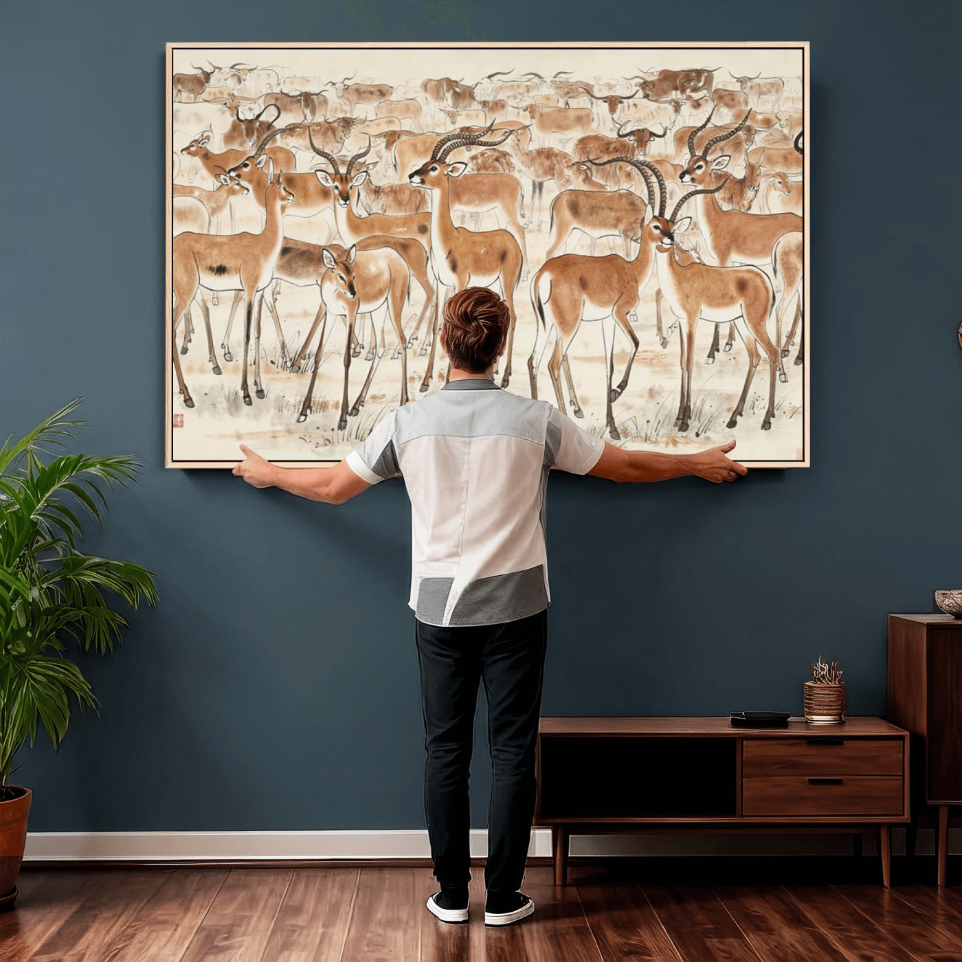 67375088-MGV-CV-36X24 - Farmhouse Animals Wall Art Canvas Print - Abstract Farm Animal Drawing Mid-Century Wall Art for Cabin Decor