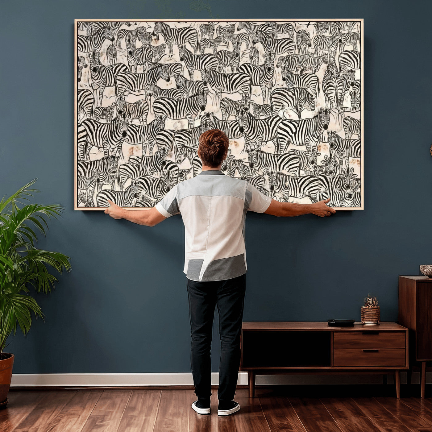 76453377-MGV-CV-36X24 - Farmhouse Animals Wall Art Canvas Print - Abstract Farm Animal Drawing Mid-Century Wall Art for Cabin Decor