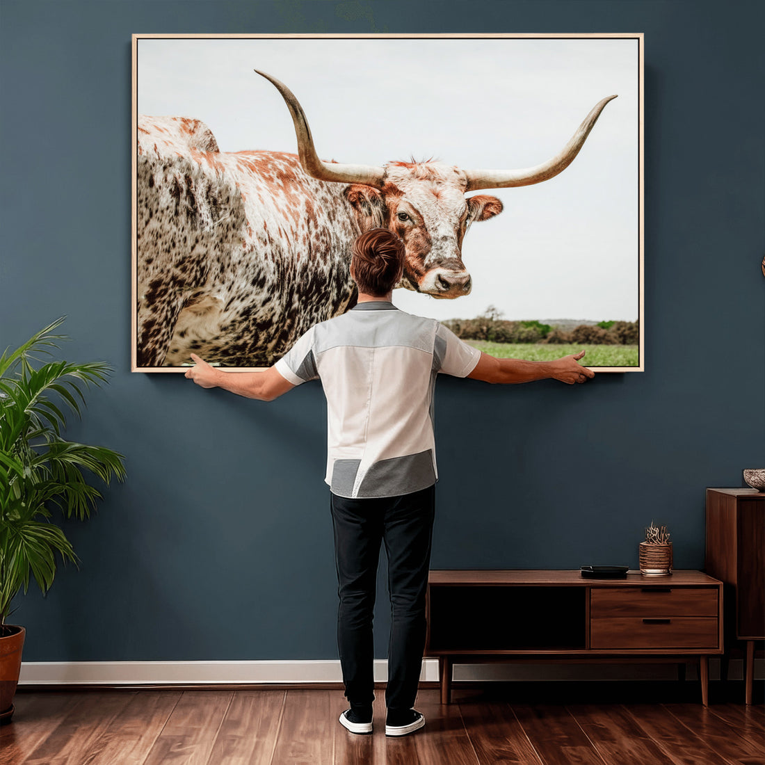 Texas Cattle Longhorn Wall Art Canvas Print for Farmhouse Decor