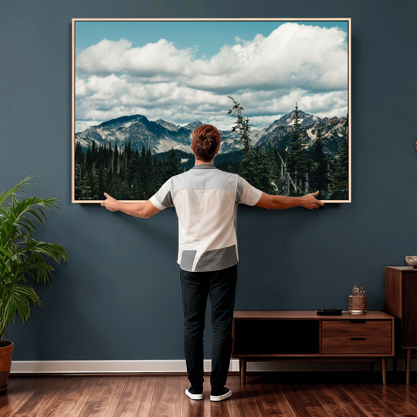 30416773-MGV-CV-36X24 - Mountain Forest Wall Art Canvas Print, Alpine Pine Tree Landscape Photography, Scenic Wilderness Mountain View, Nature Wall Decor