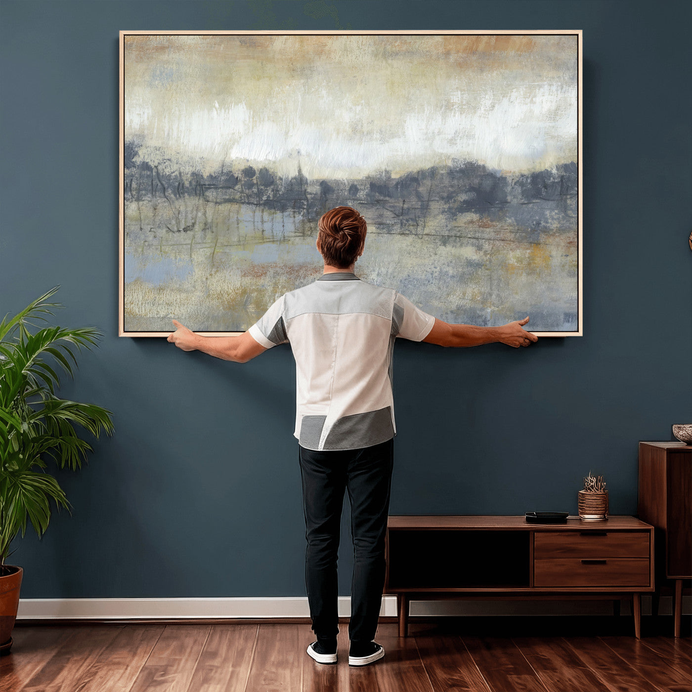 73973590-MGV-CV-36X24 - Abstract Neutral Landscape Painting Wall Art Canvas Print, Modern Minimal Texture Horizon Canvas Print, Beige Gray Contemporary Abstract Art Printing