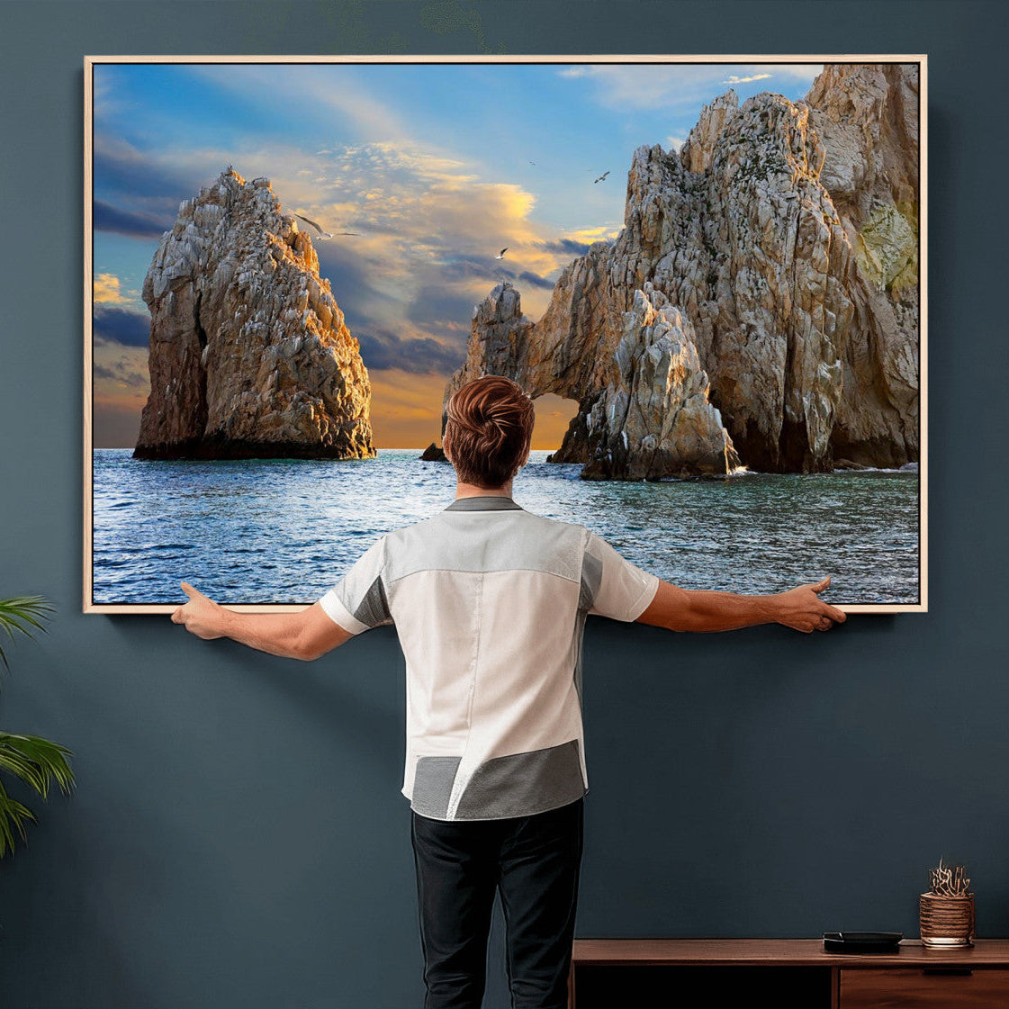 63505689-MGV-CV-36X24 - El Arco Cabo San Lucas Ocean Arch Wall Art Canvas Print, Baja California Rock Arch Seascape Canvas Print, Mexico Coastal Landmark Scenic Art Printing