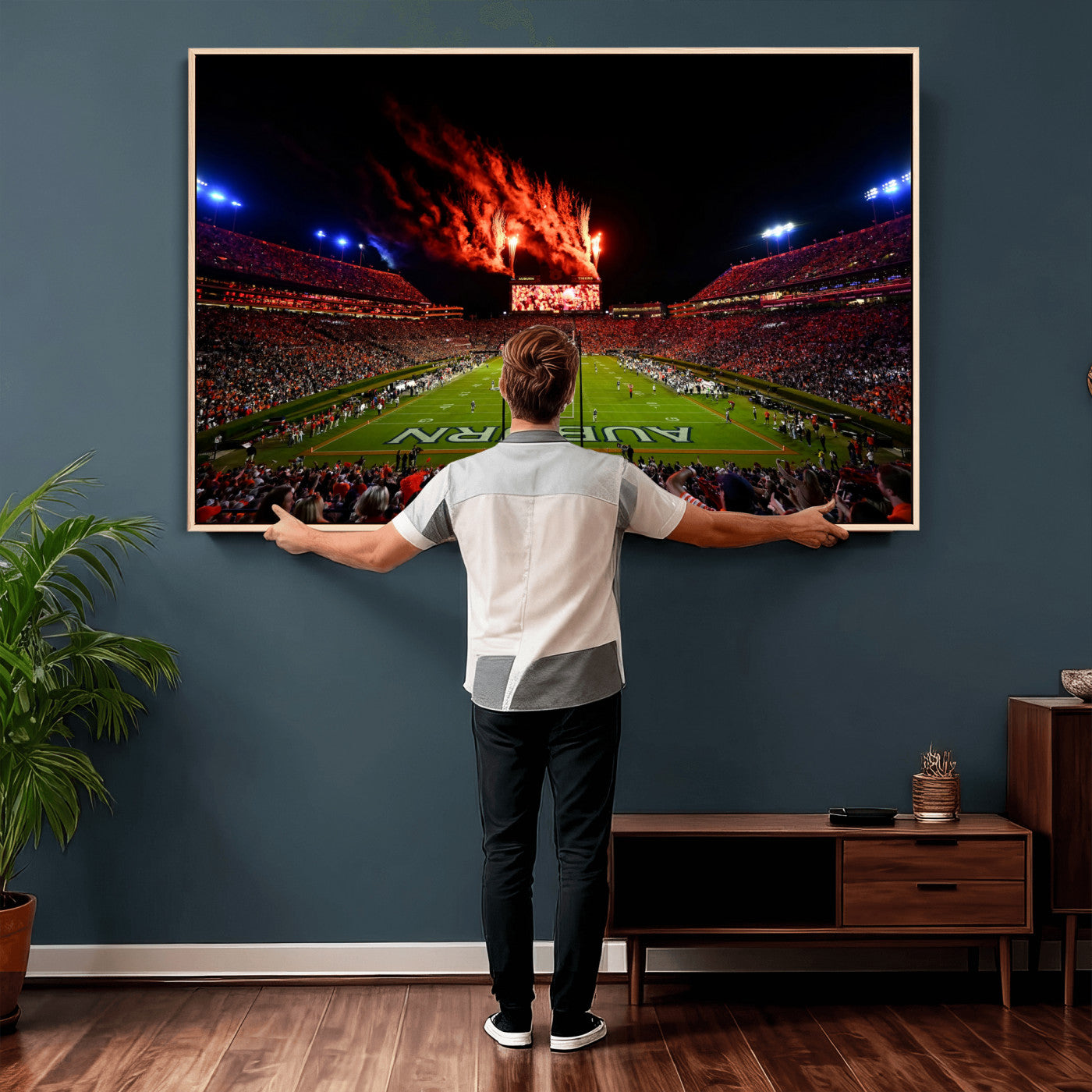 81918884-MGV-CV-36X24 - Auburn Stadium Wall Art Canvas Print, College Football Night Game Crowd, Jordan Hare Stadium Artwork