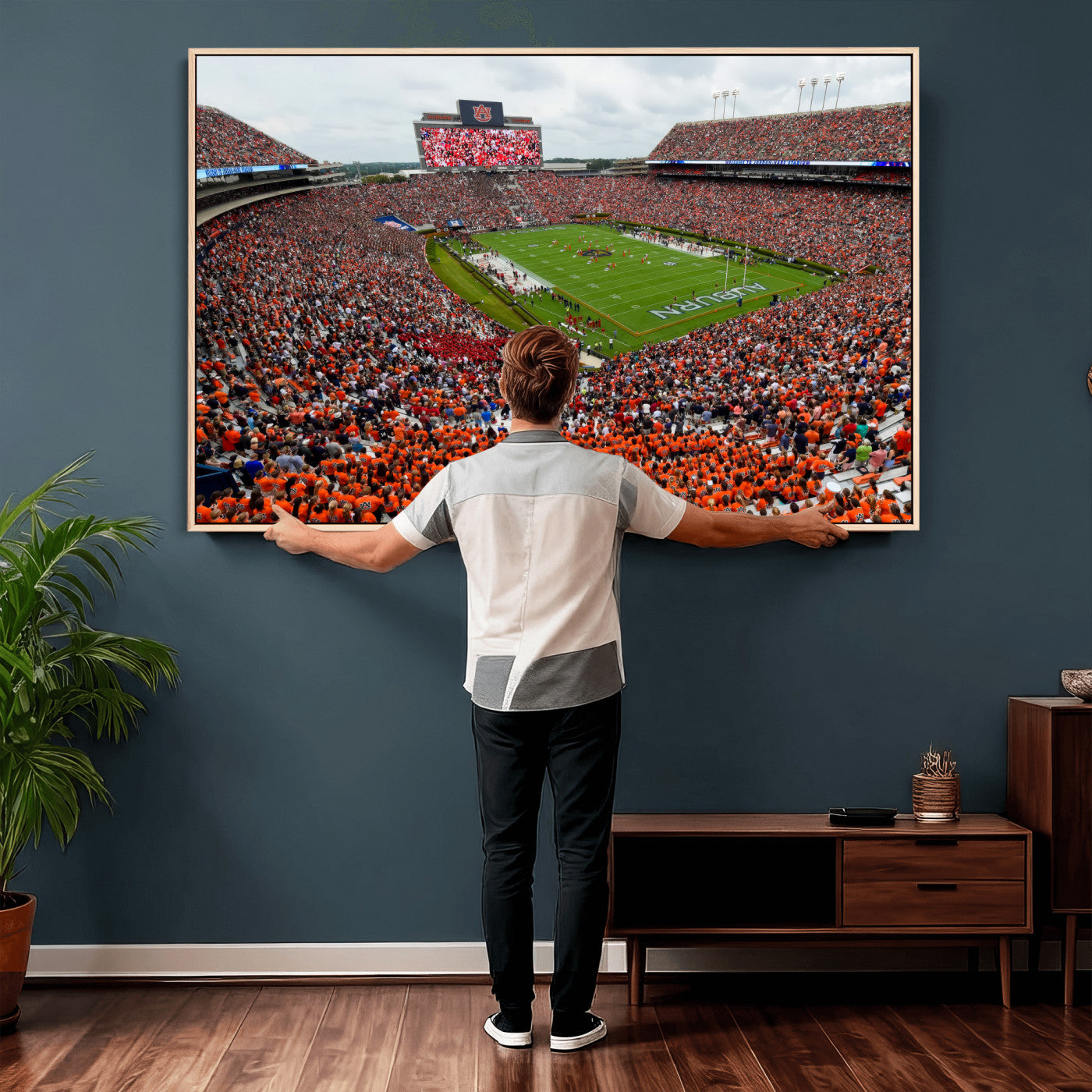 82562490-MGV-CV-36X24 - Auburn Stadium Sunset Wall Art Canvas Print, Jordan Hare Stadium Game Day Crowd, Auburn Tigers Football Artwork