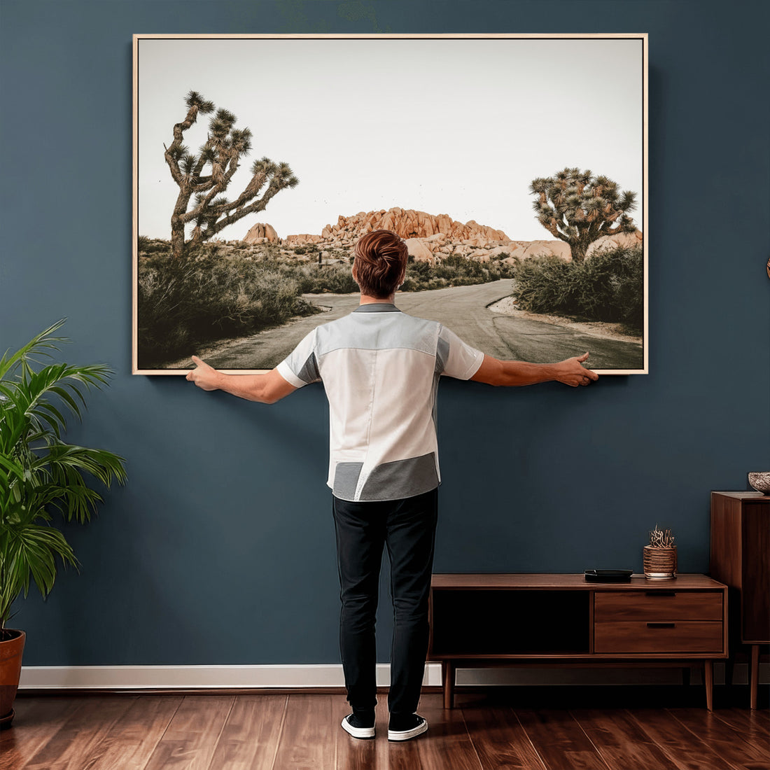 Joshua Tree Desert Wall Art Canvas Print, Minimal Southwestern Landscape for Modern and Boho Interiors
